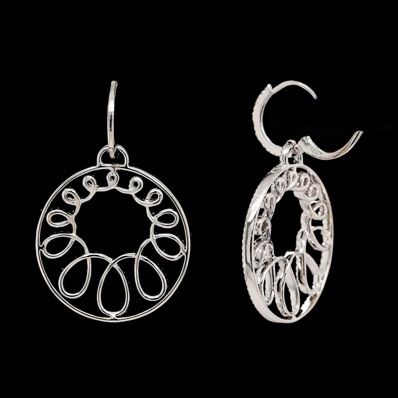18K White Gold Estate Diamond Circle Earrings - Image 2