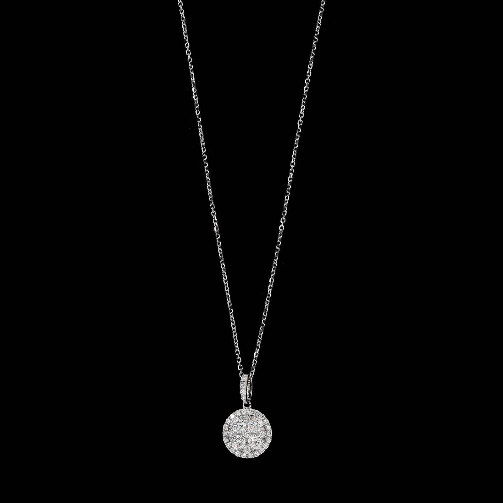 18K White Gold Estate Diamond Cluster Pendant Necklace