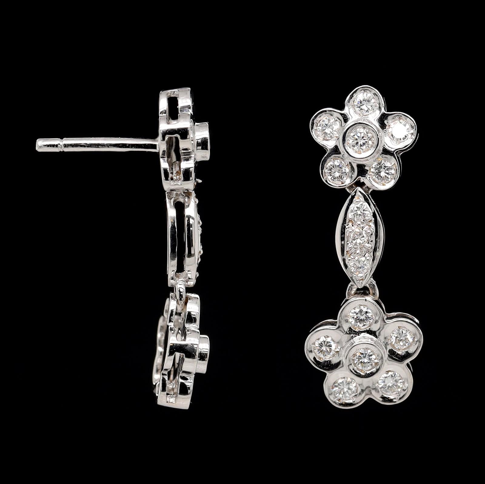 18K White Gold Estate Diamond Drop Earrings
