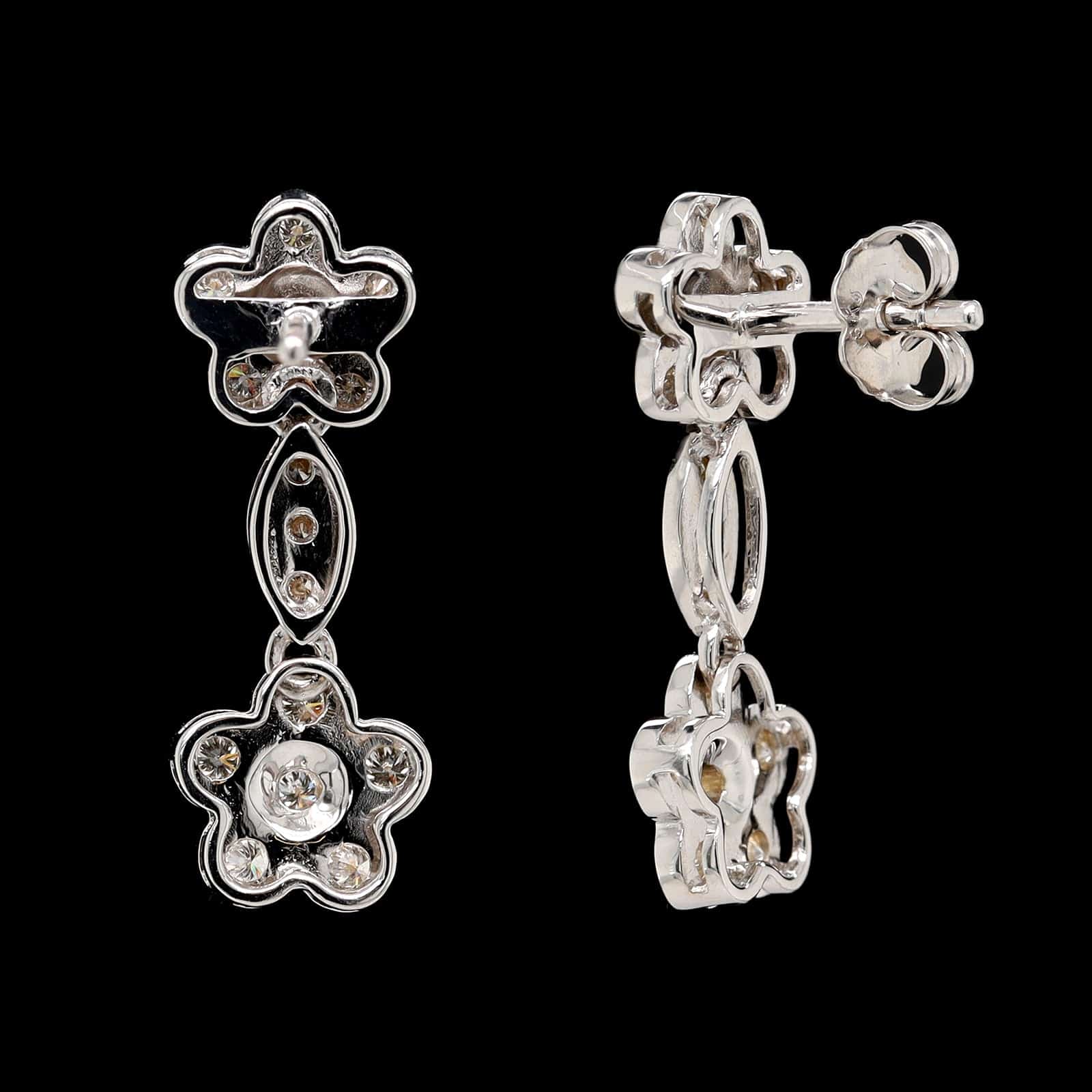 18K White Gold Estate Diamond Drop Earrings - Image 2