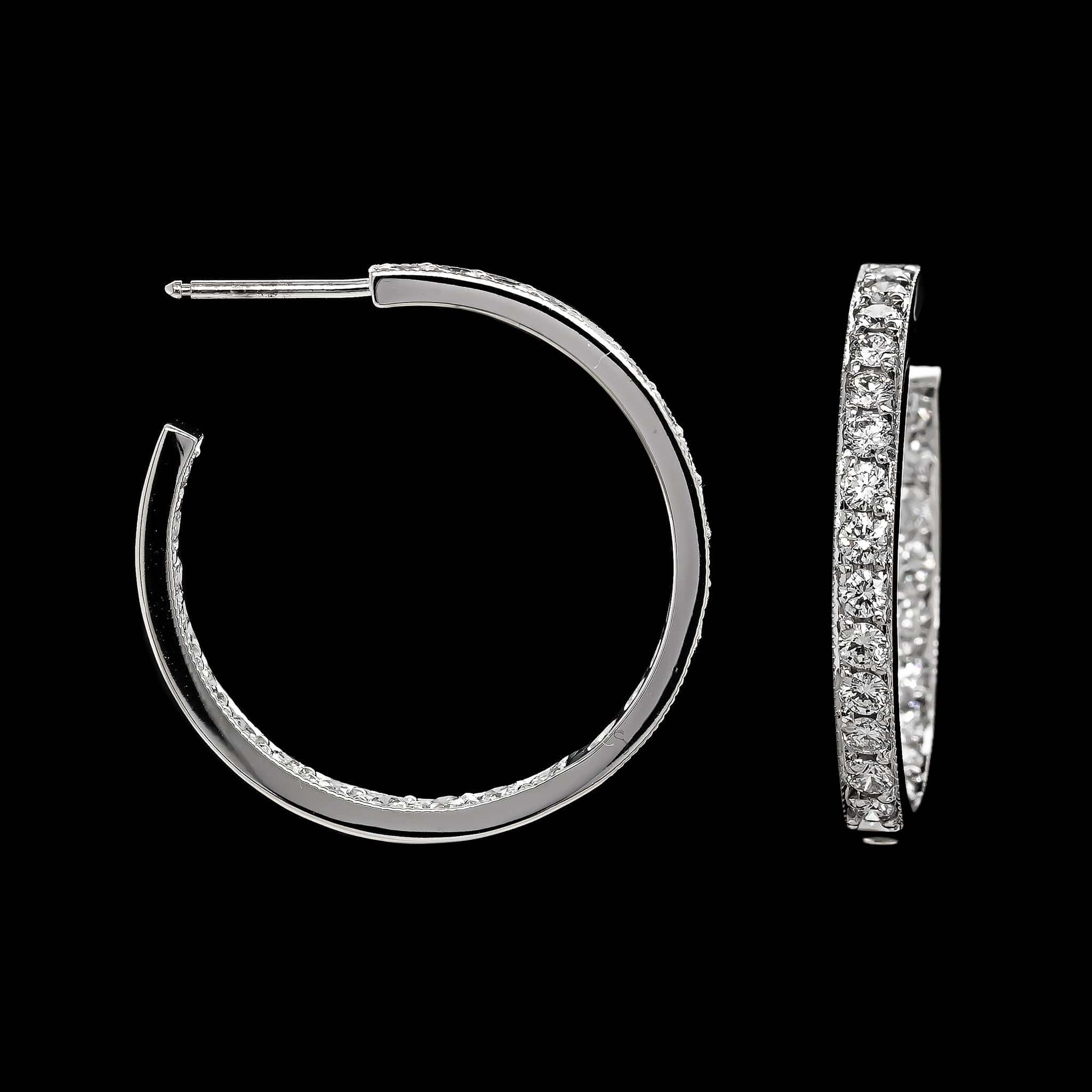 18K White Gold Estate Diamond Inside Outside Hoops