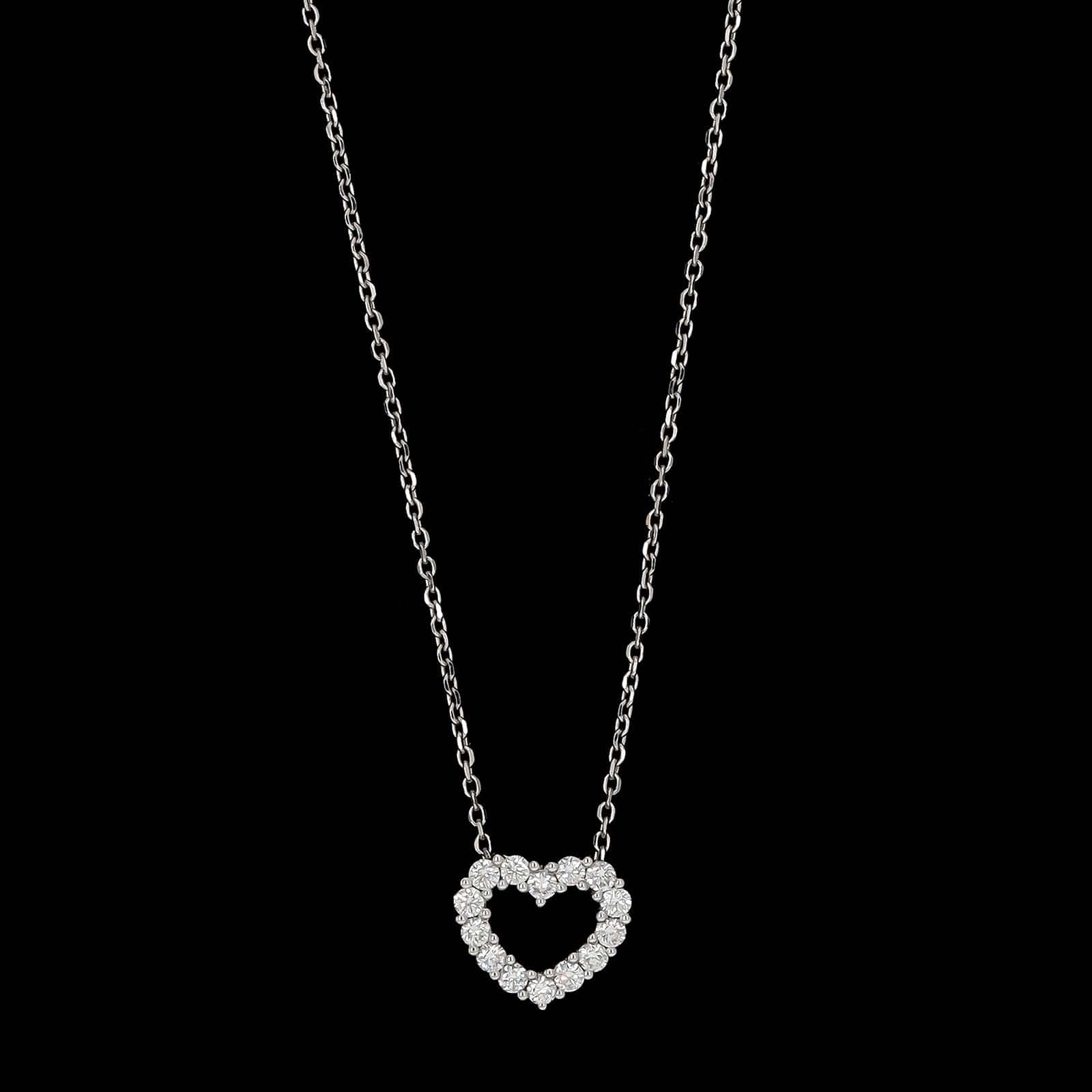 18K White Gold Estate Diamond Open Heart Pendant Necklace