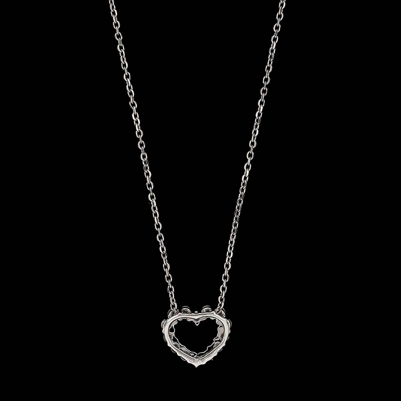 18K White Gold Estate Diamond Open Heart Pendant Necklace - Image 2