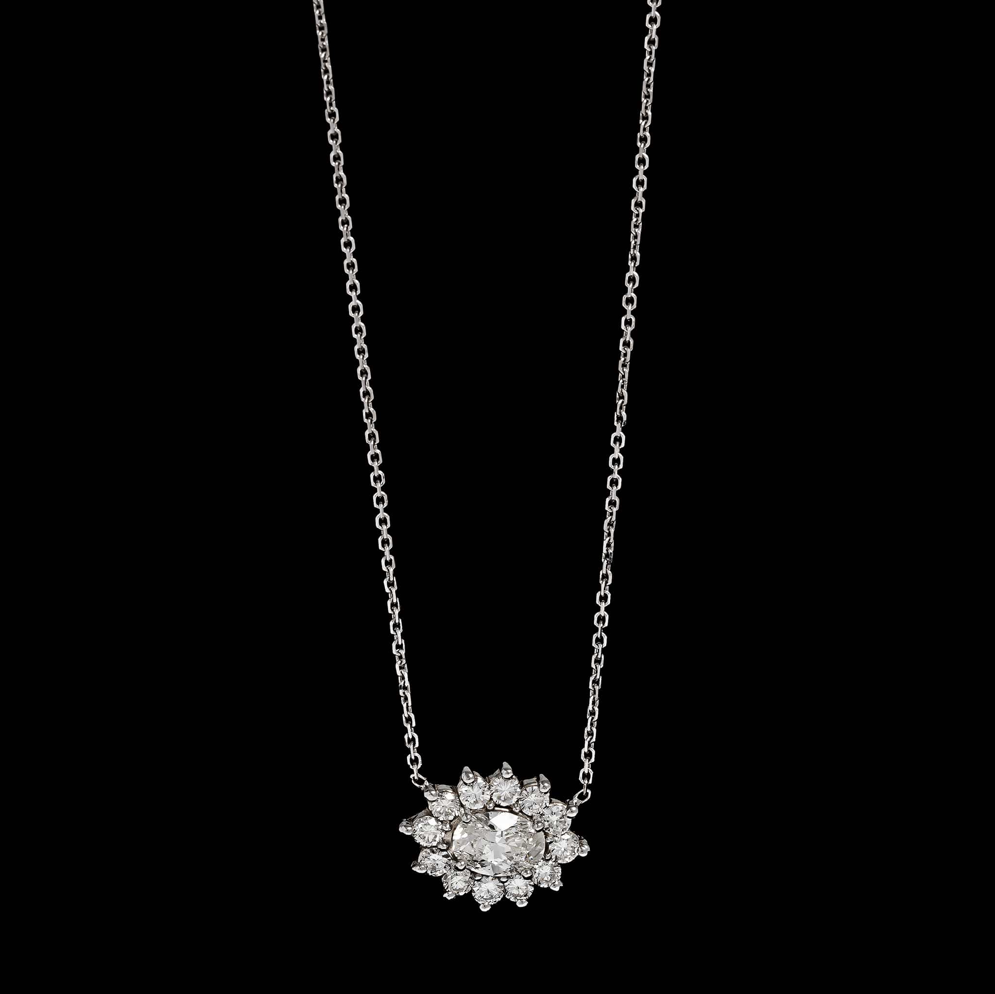 18K White Gold Estate Diamond Pendant Necklace