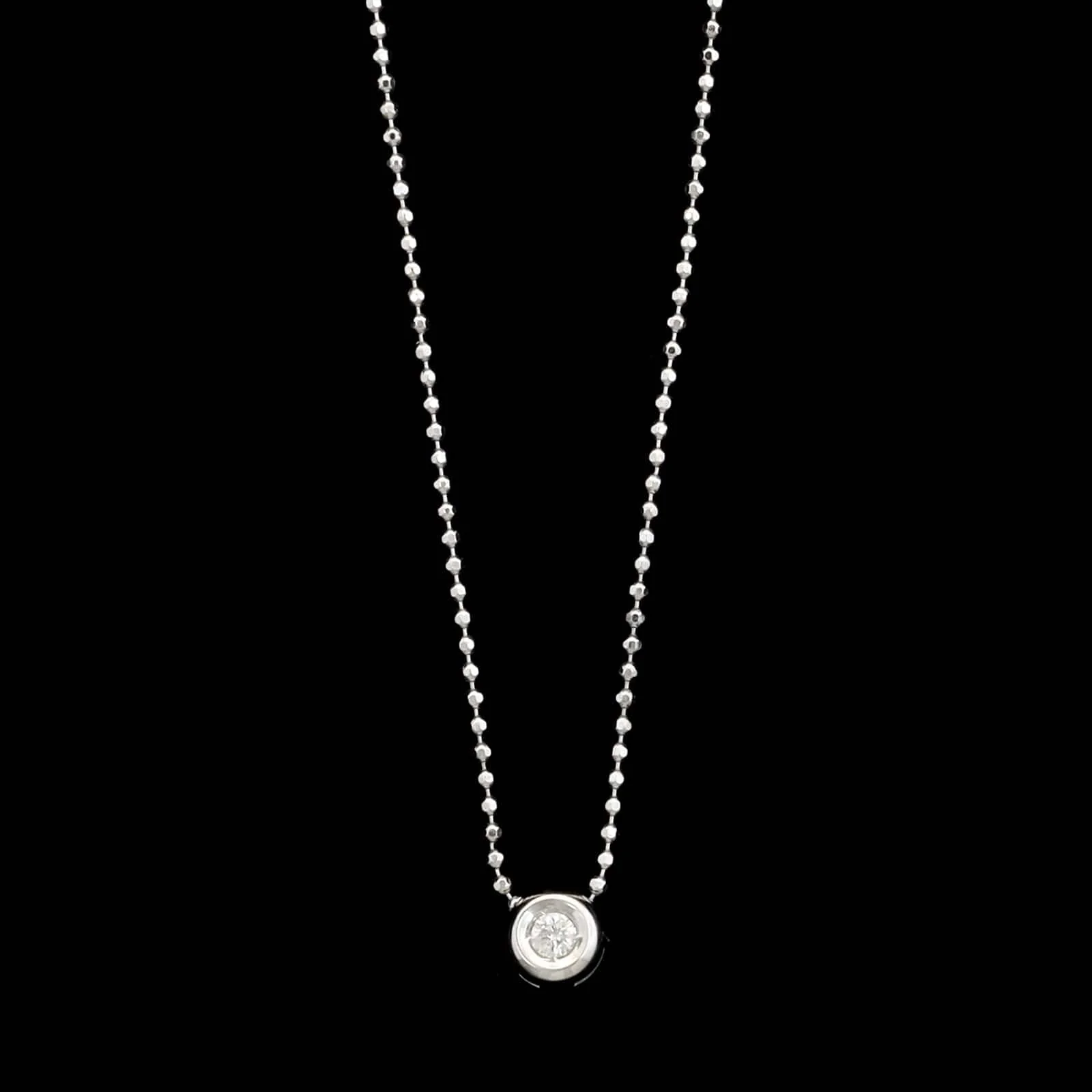 18K White Gold Estate Diamond Solitaire Pendant Necklace