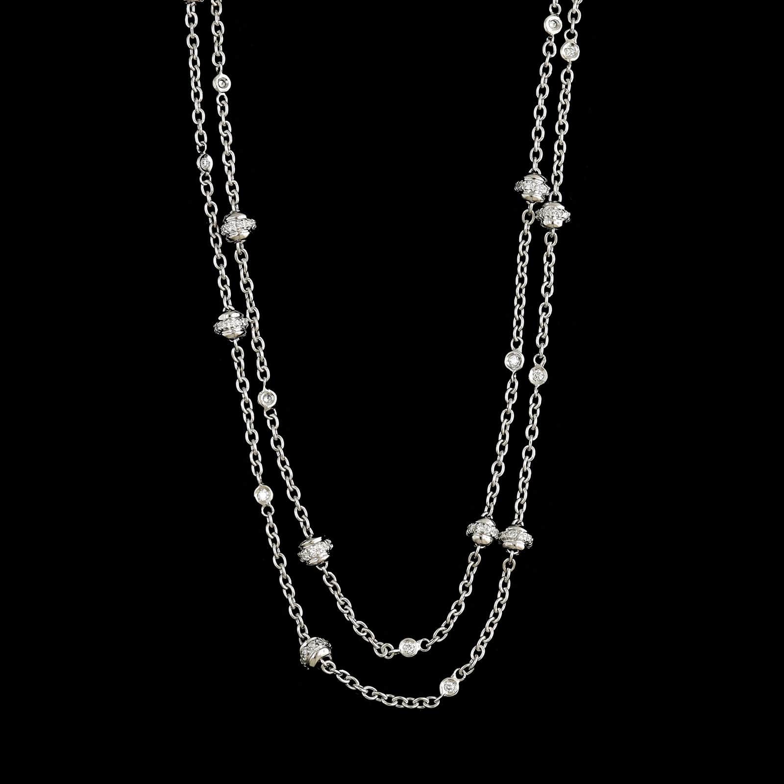 18K White Gold Estate Diamond Station Necklace - Image 2