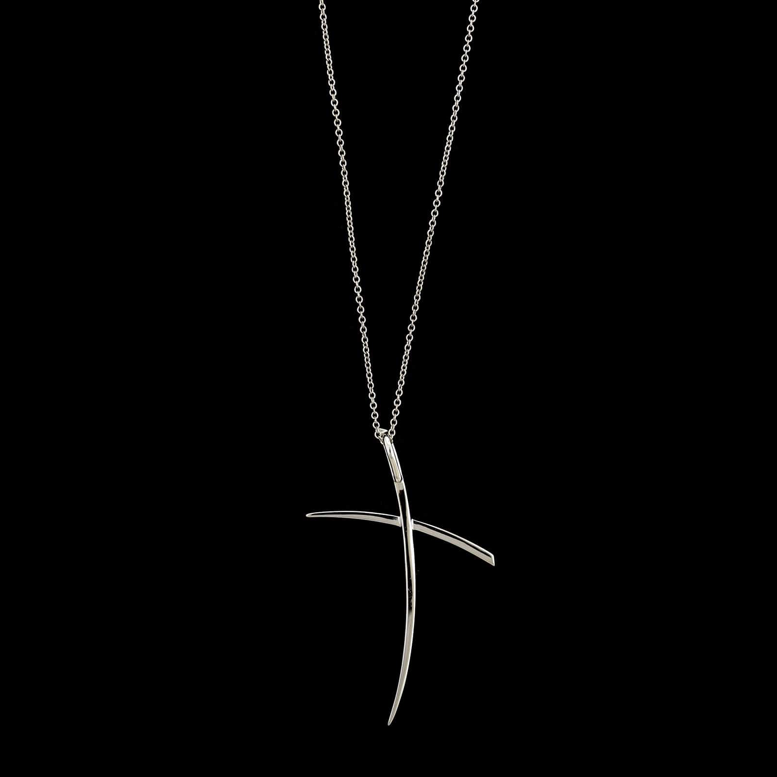18K White Gold Estate Diamond X Pendant Necklace - Image 2