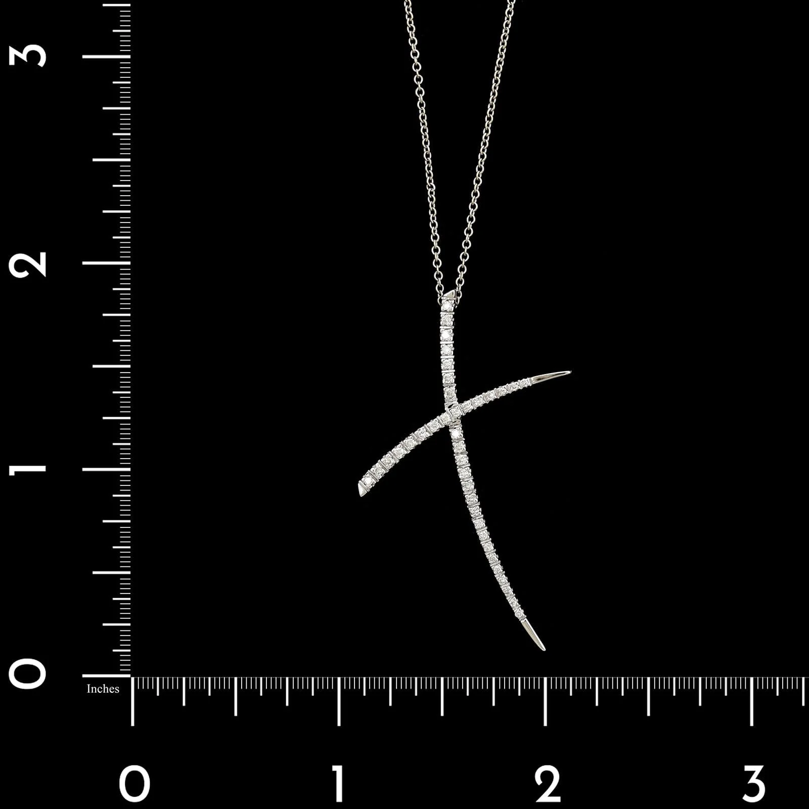 18K White Gold Estate Diamond X Pendant Necklace - Image 4