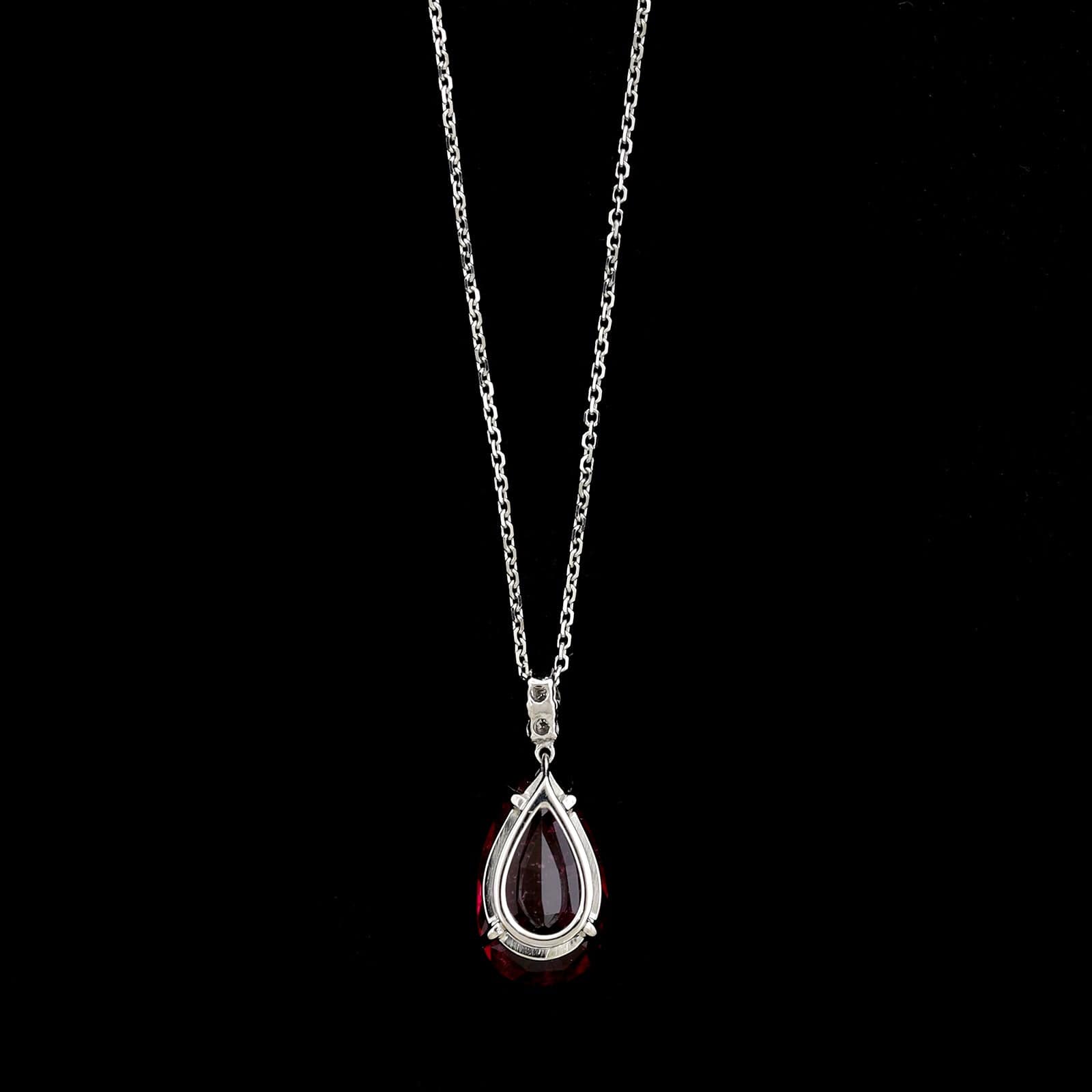 18K White Gold Estate Rubellite Tourmaline and Diamond Pendant Necklace - Image 2