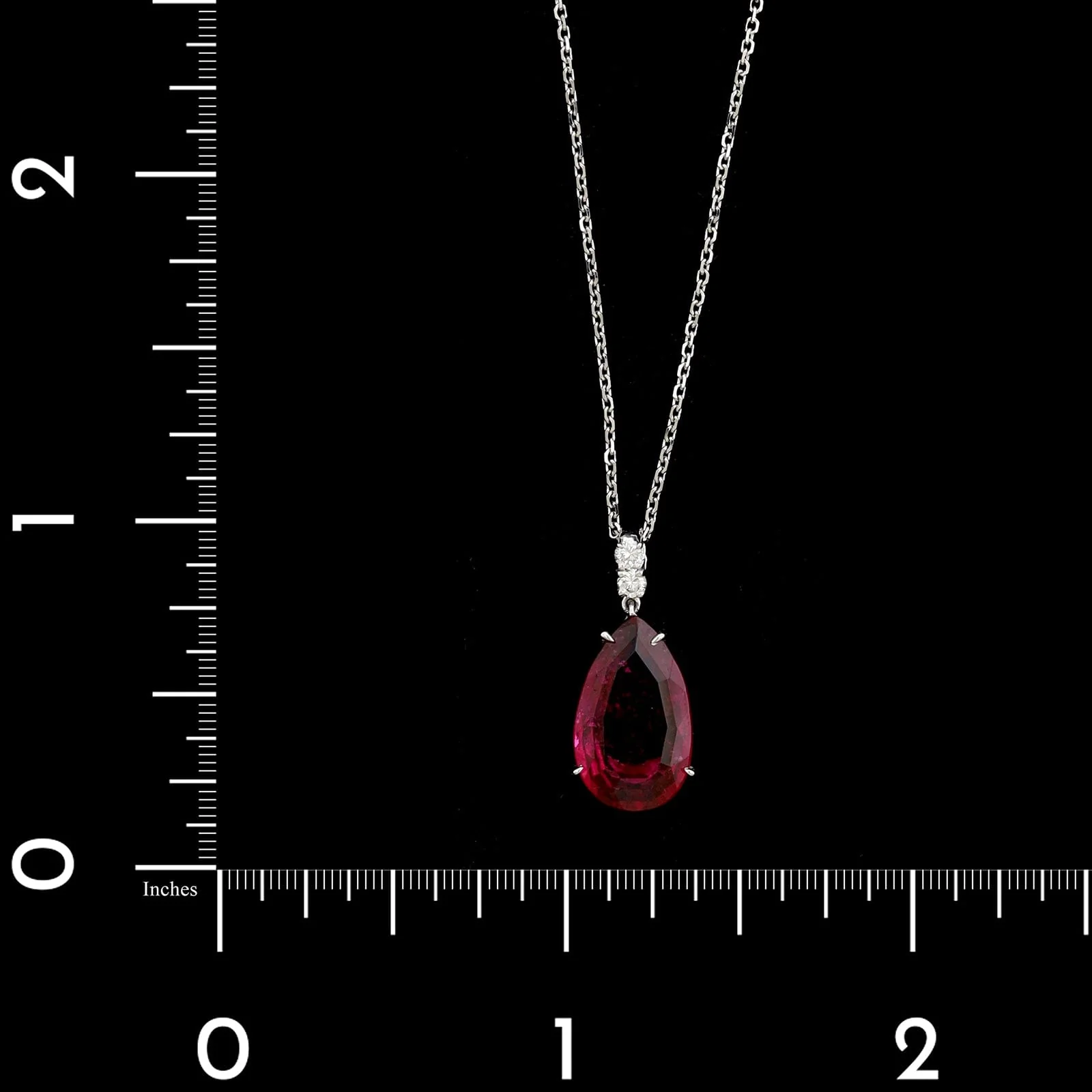 18K White Gold Estate Rubellite Tourmaline and Diamond Pendant Necklace - Image 4