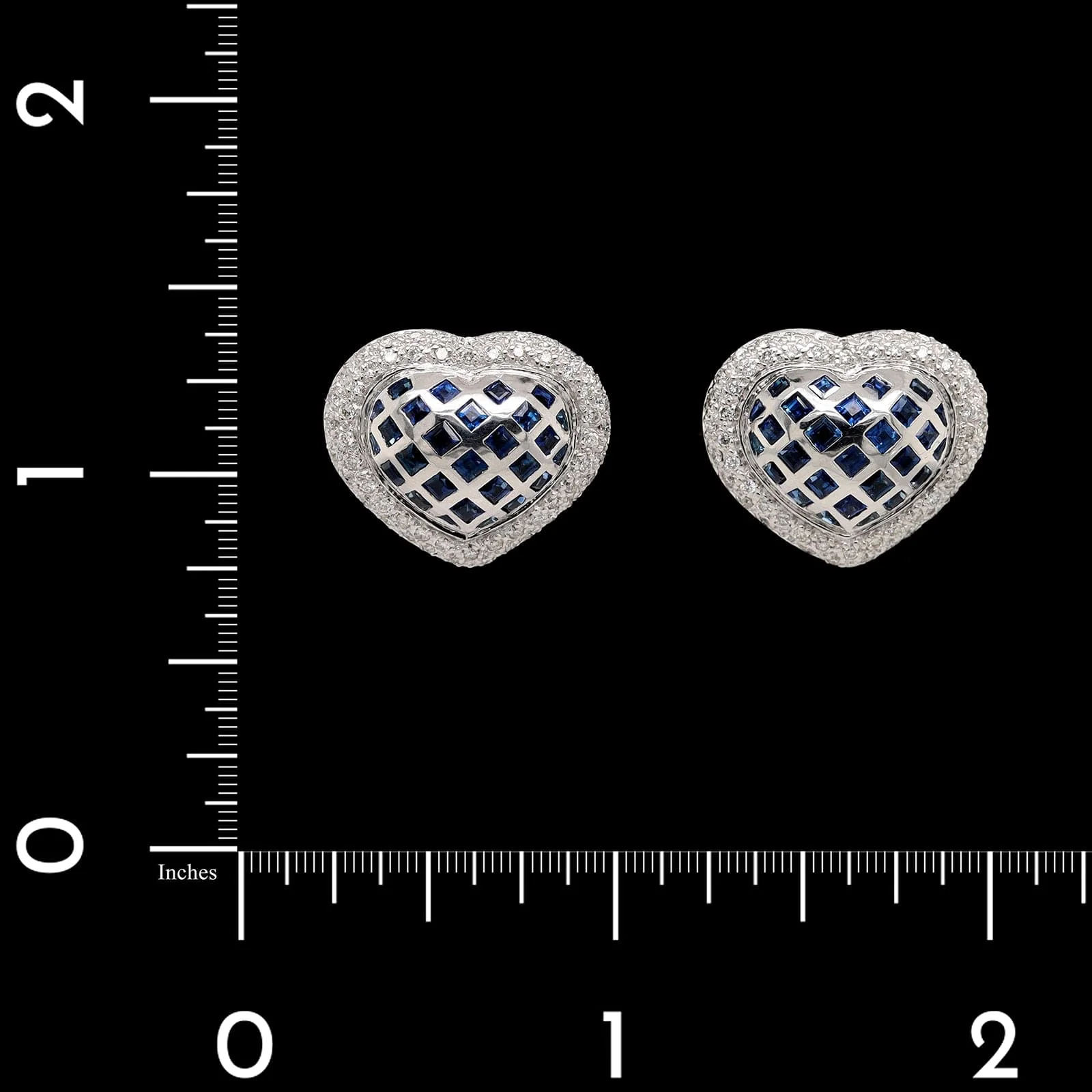 18K White Gold Estate Sapphire and Diamond Heart Earrings - Image 3