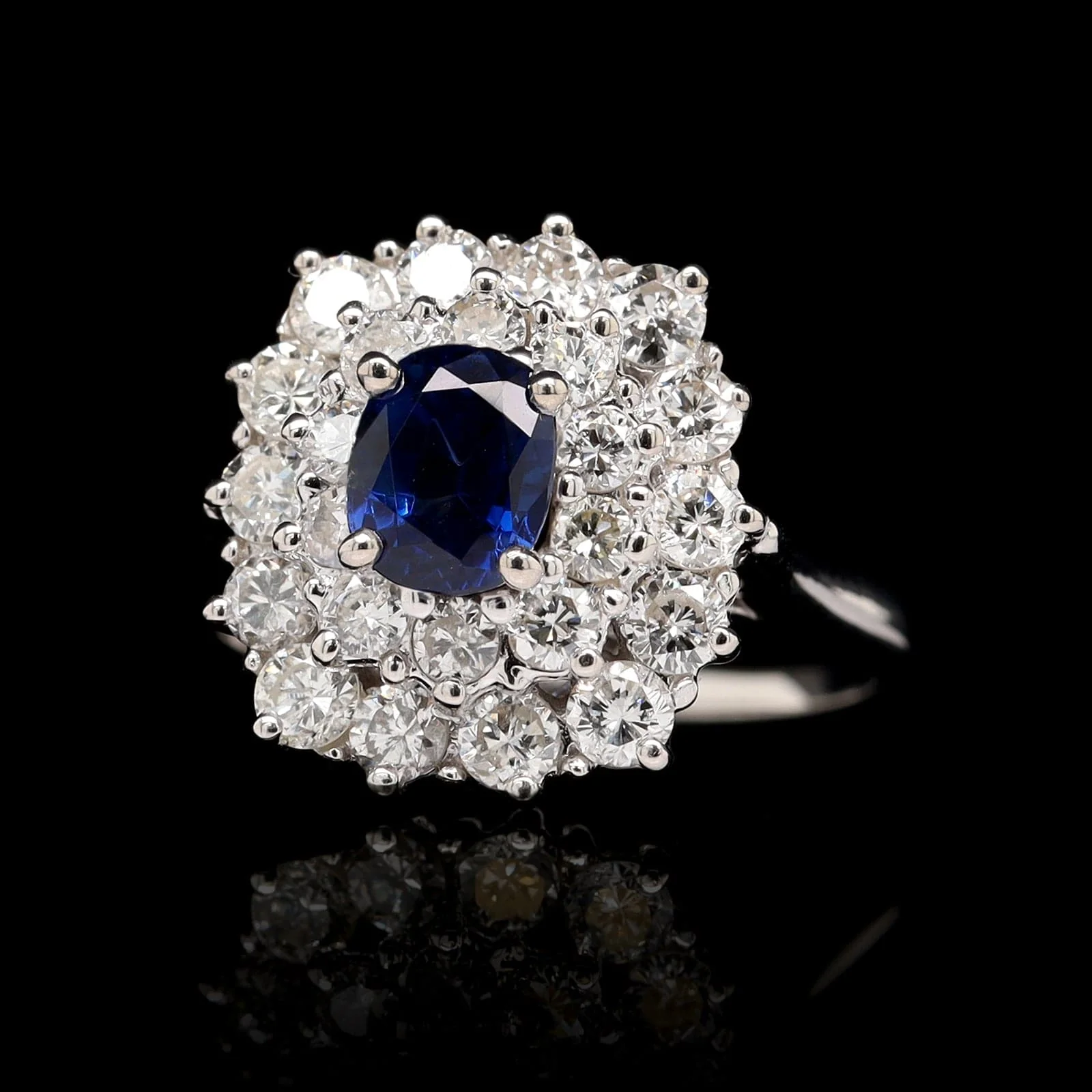 18K White Gold Estate Sapphire and Diamond Ring