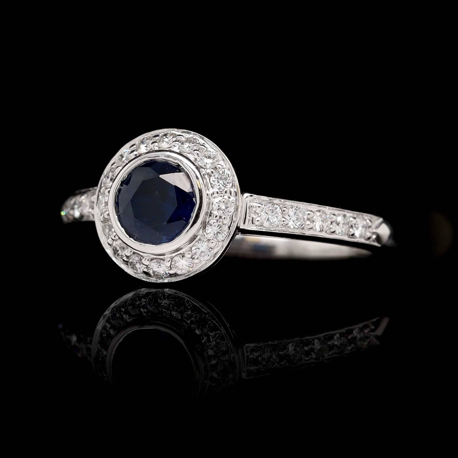 18K White Gold Estate Sapphire and Diamond Ring