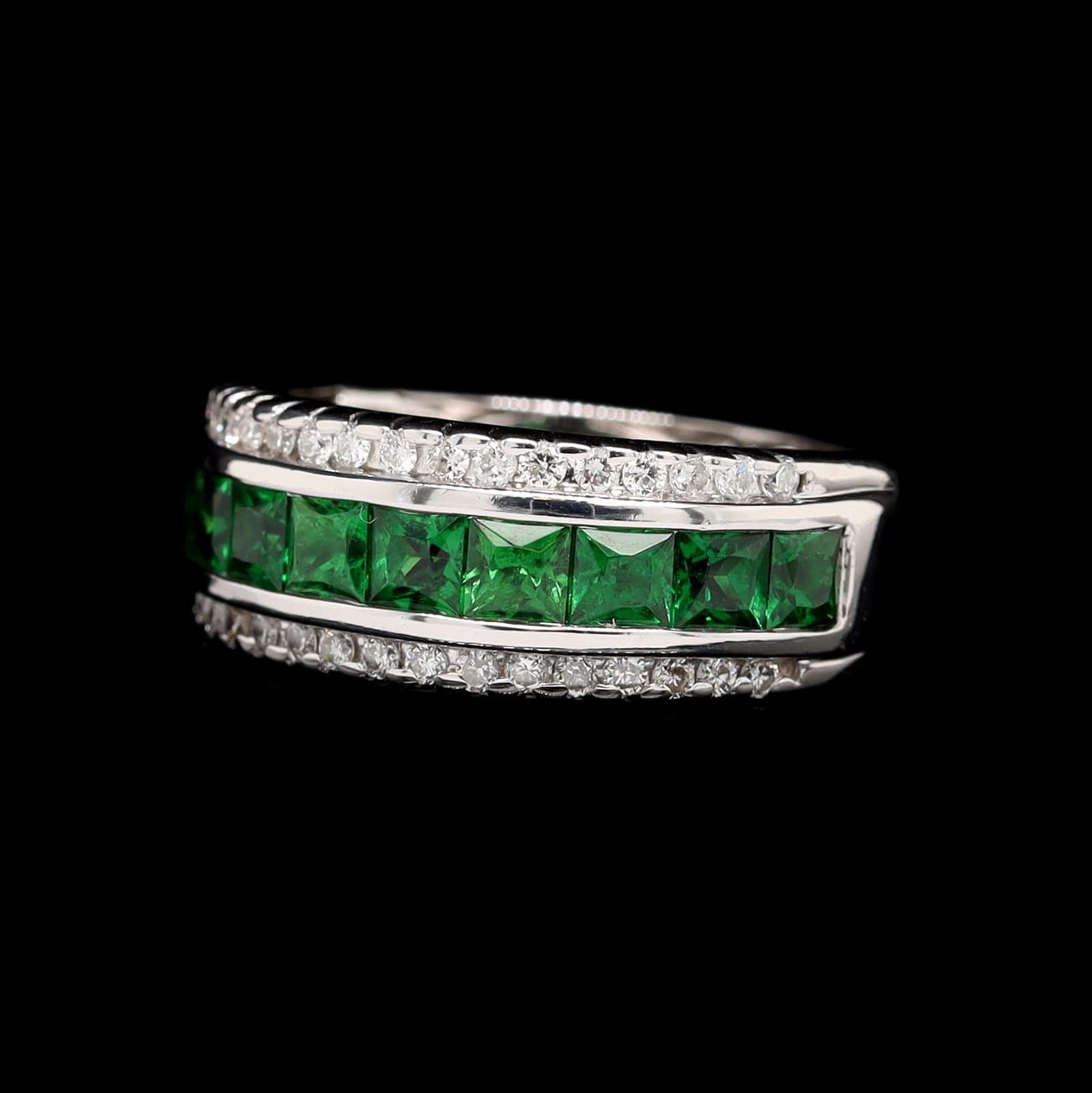 18K White Gold Estate Tsavorite and Diamond Ring