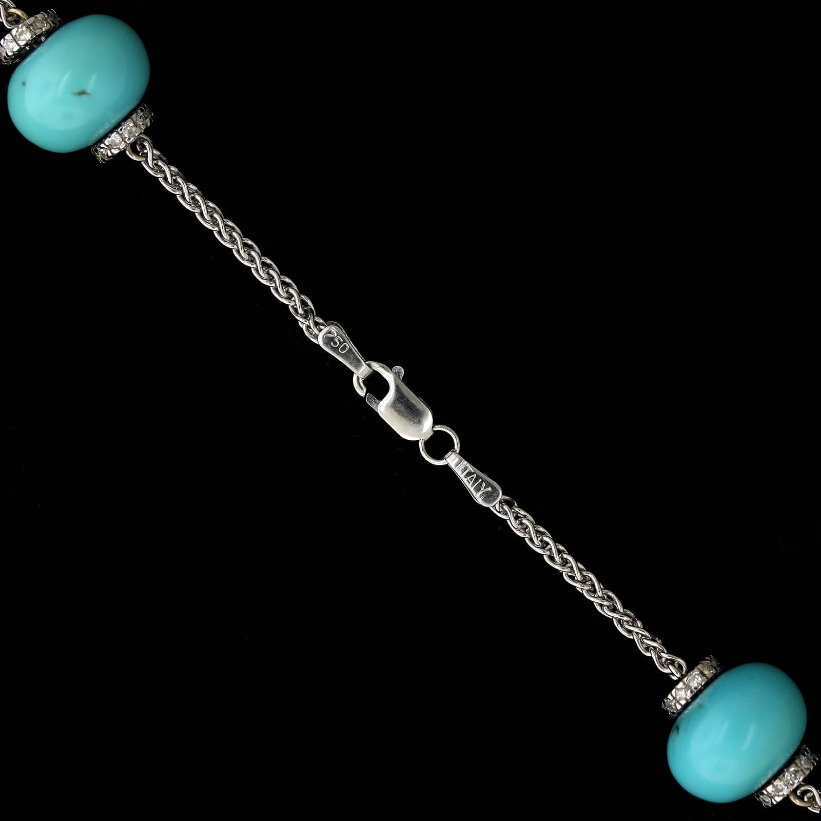 18K White Gold Estate Turquoise, Ruby and Diamond Necklace - Image 2