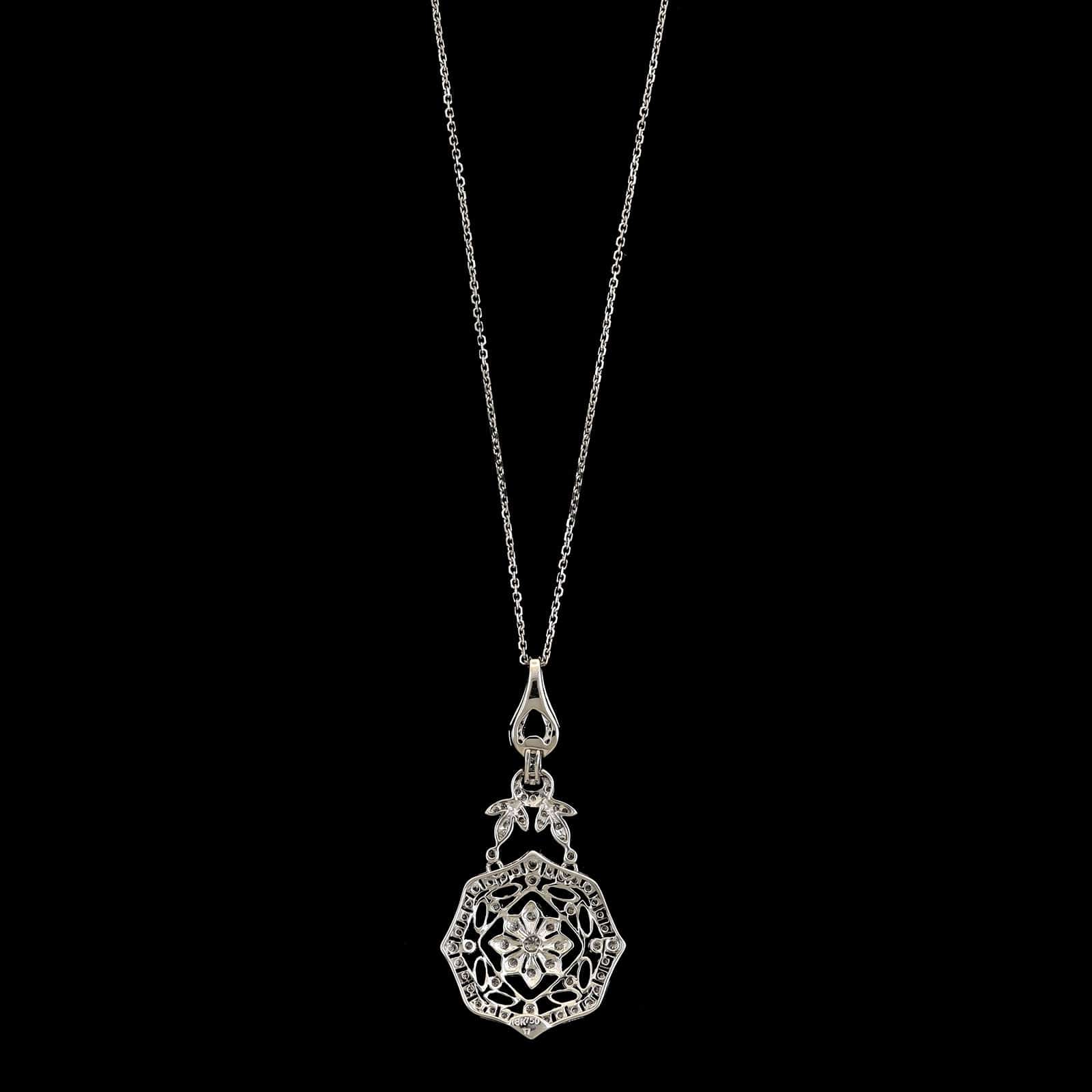 18K White Gold Estate Vintage Style Diamond Pendant Necklace&nbsp; - Image 2