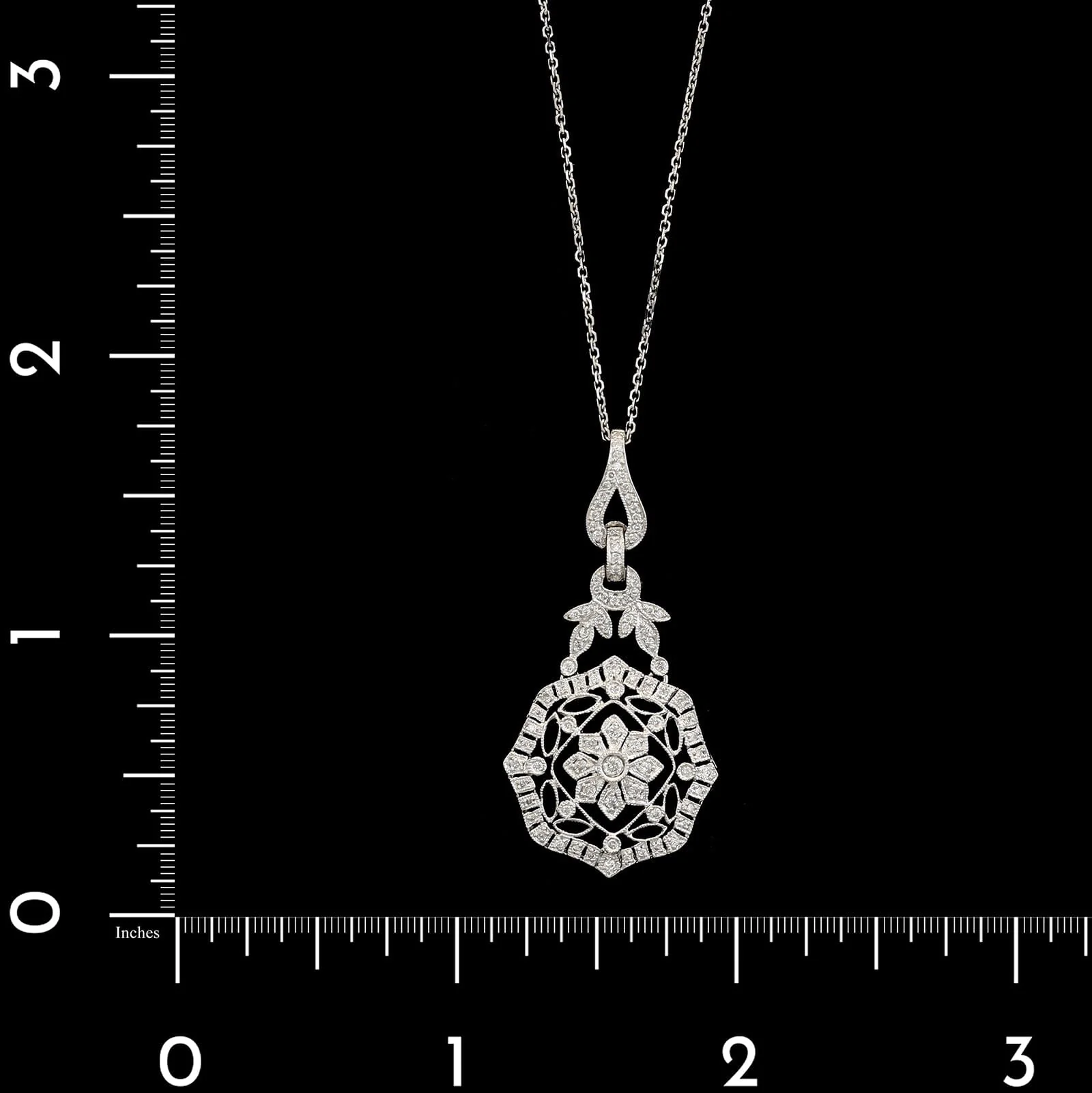 18K White Gold Estate Vintage Style Diamond Pendant Necklace&nbsp; - Image 4