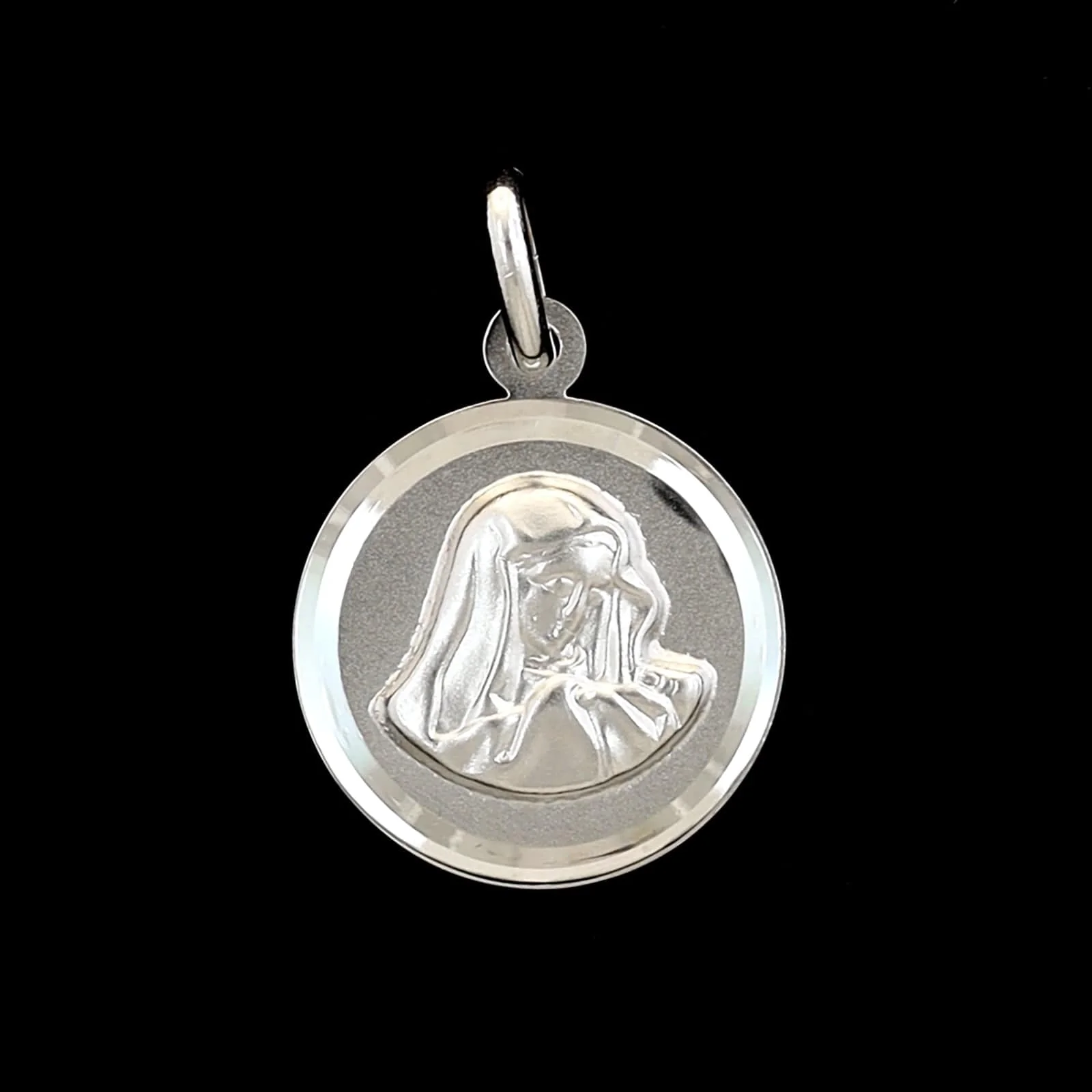 18K White Gold Estate Virgin Mary Madonna Medal