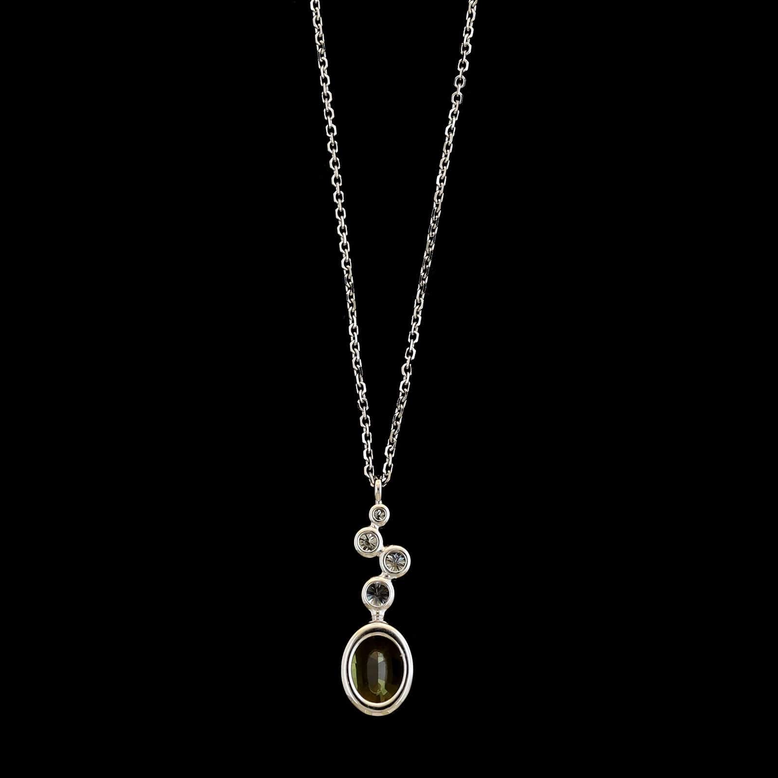 18K White Gold Estate Yellow Sapphire and Diamond Pendant Necklace - Image 2