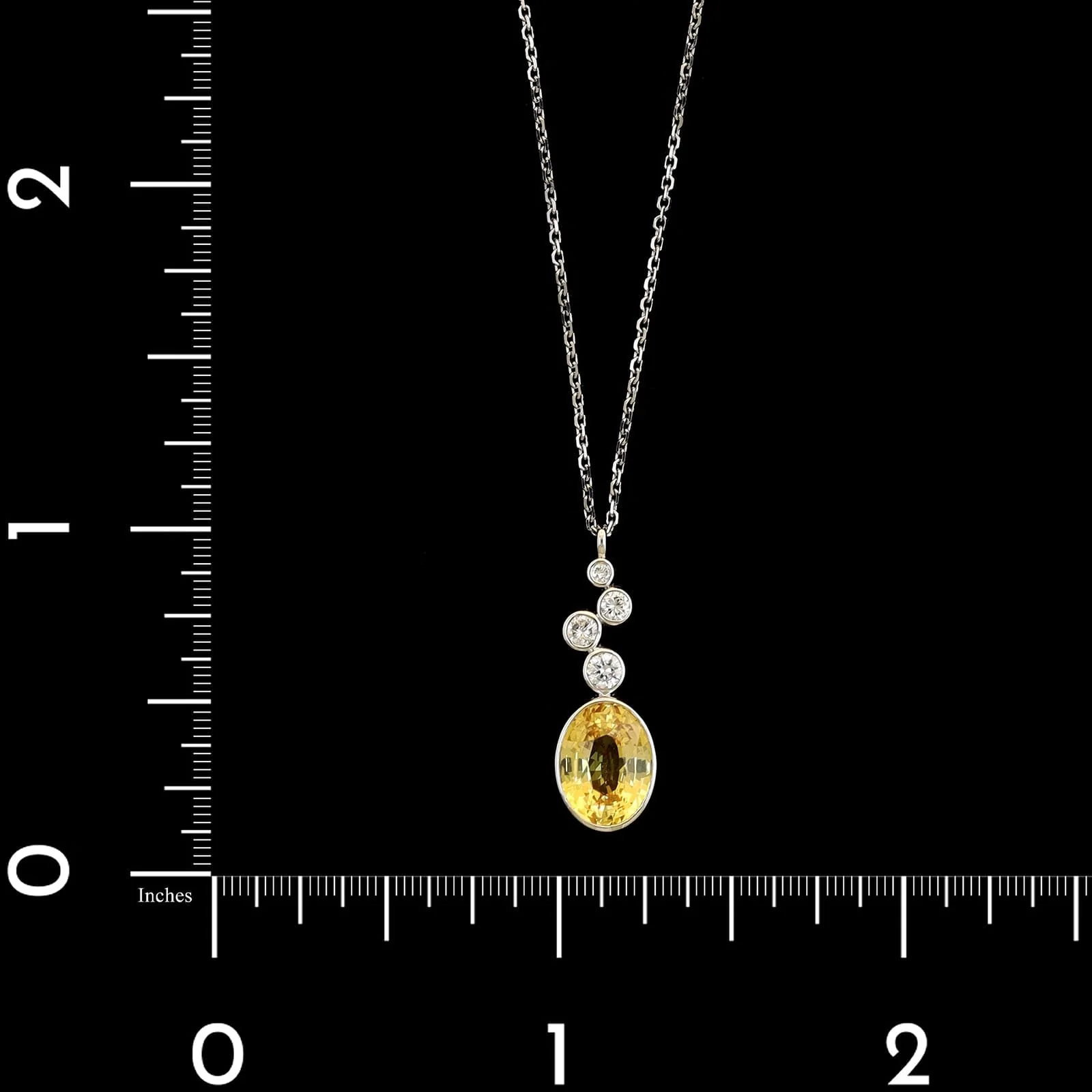 18K White Gold Estate Yellow Sapphire and Diamond Pendant Necklace - Image 4