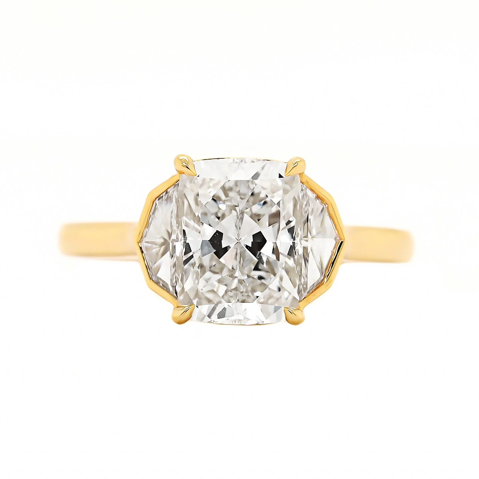 18K Yellow Gold Elongated Cushion and Cadillac Cut Diamond Engagement Ring - Image 5