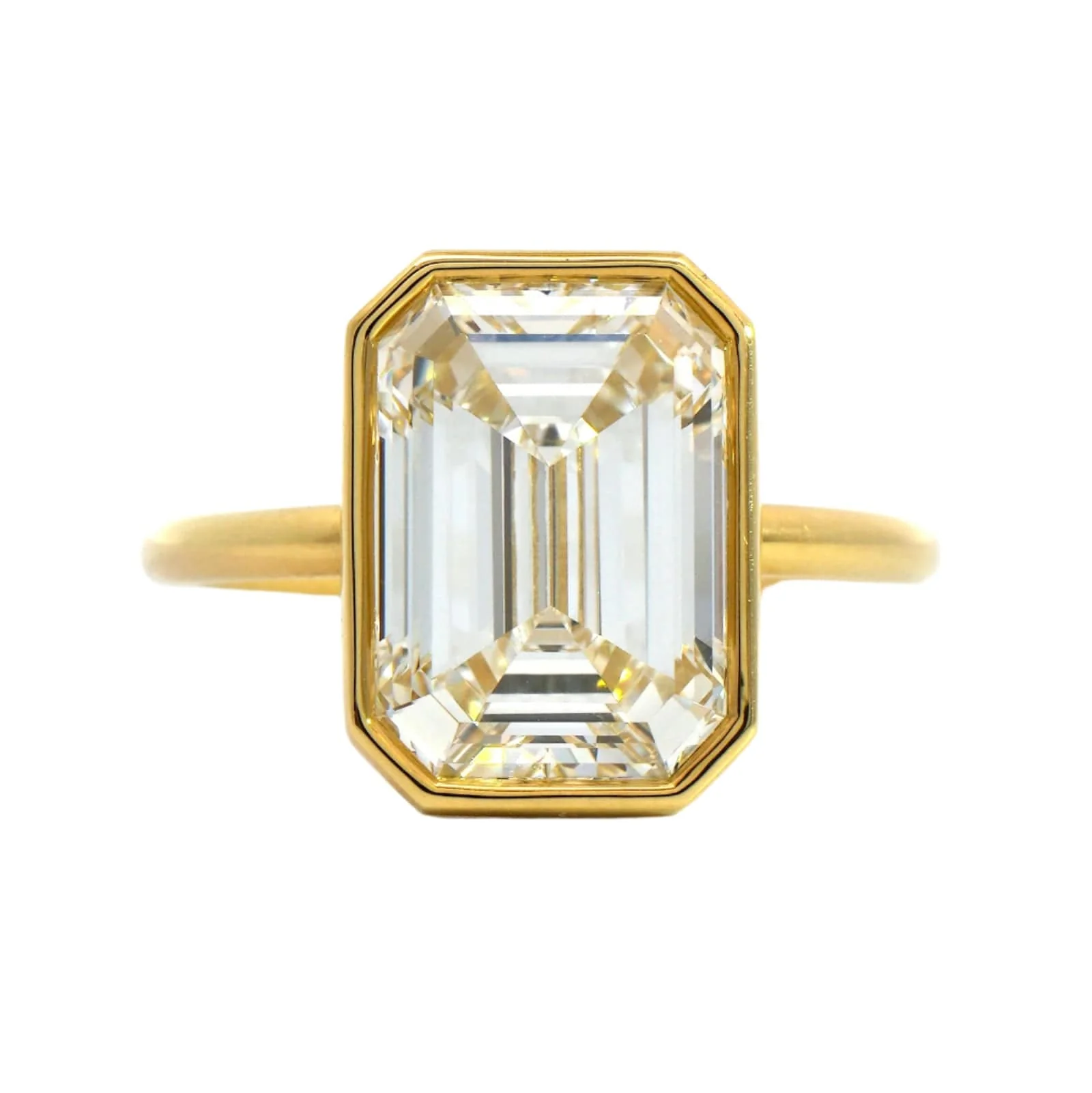 18K Yellow Gold Bezel Set Emerald Cut Diamond Engagement Ring