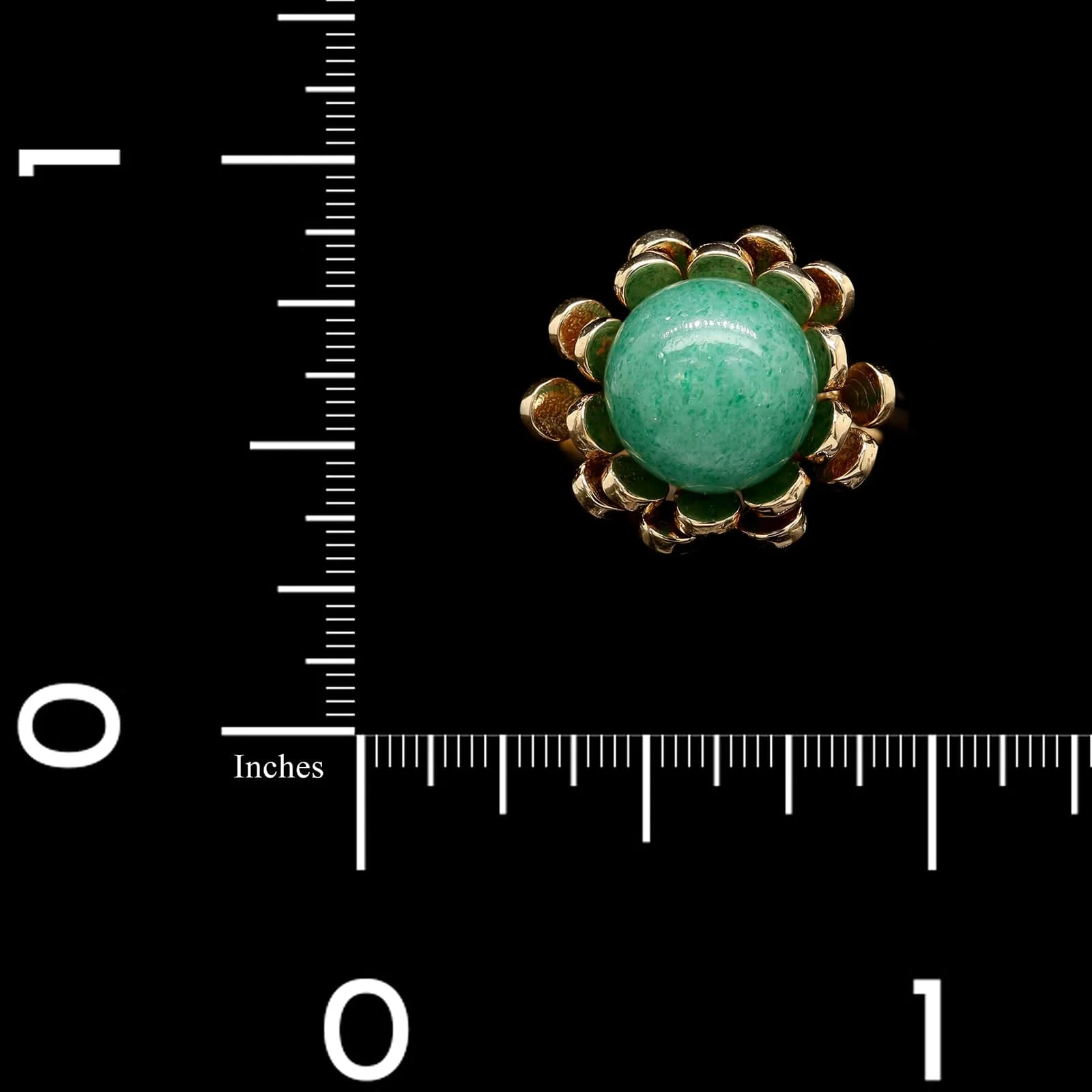 18K Yellow Gold Estate Aventurine Bead Flower Ring - Image 4