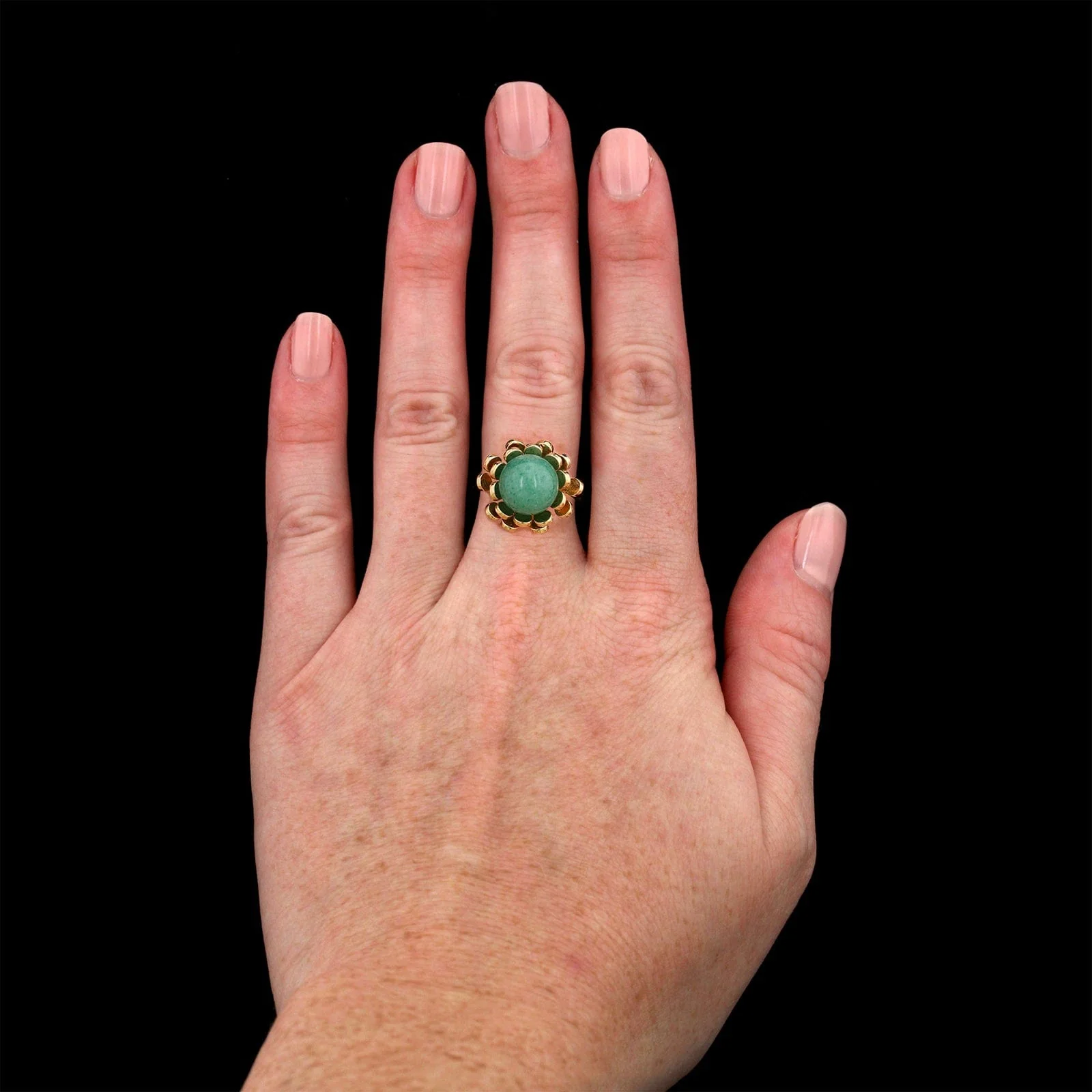 18K Yellow Gold Estate Aventurine Bead Flower Ring - Image 5