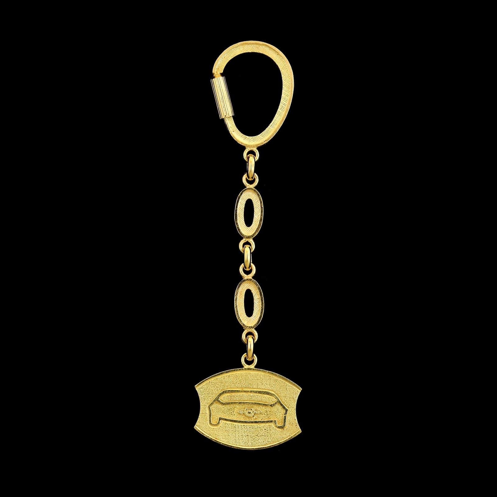 18K Yellow Gold Estate Blue and Green Enamel Car Keychain - Image 2