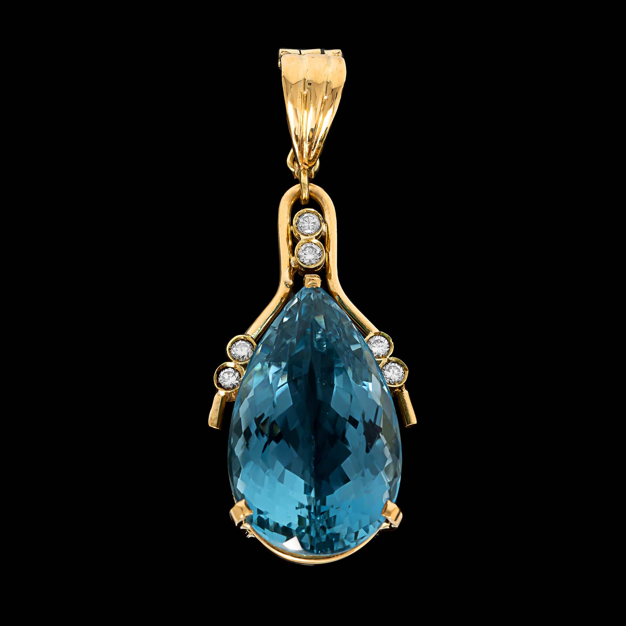 18K Yellow Gold Estate Blue Topaz and Diamond Pendant Enhancer