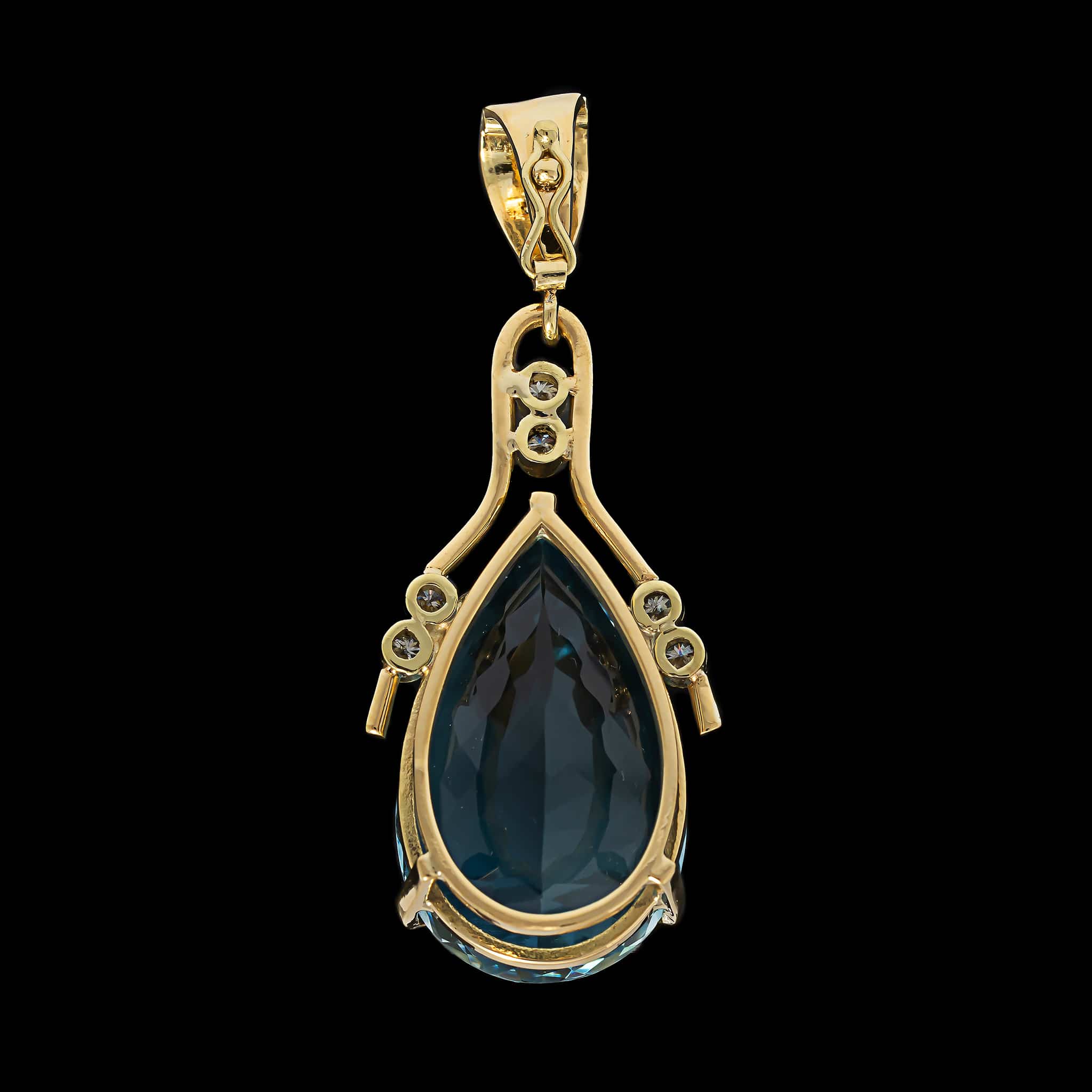 18K Yellow Gold Estate Blue Topaz and Diamond Pendant Enhancer - Image 2