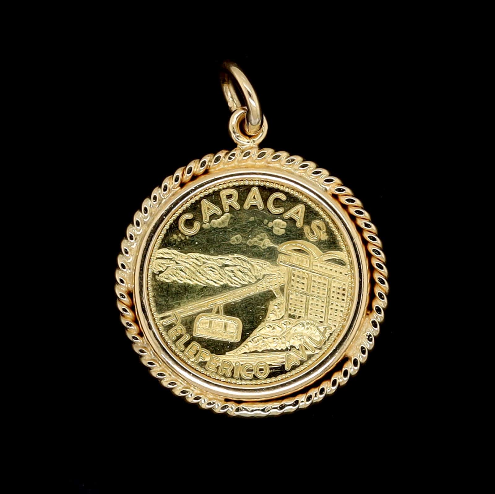 18K Yellow Gold Estate Caracas Coin Charm - Image 2