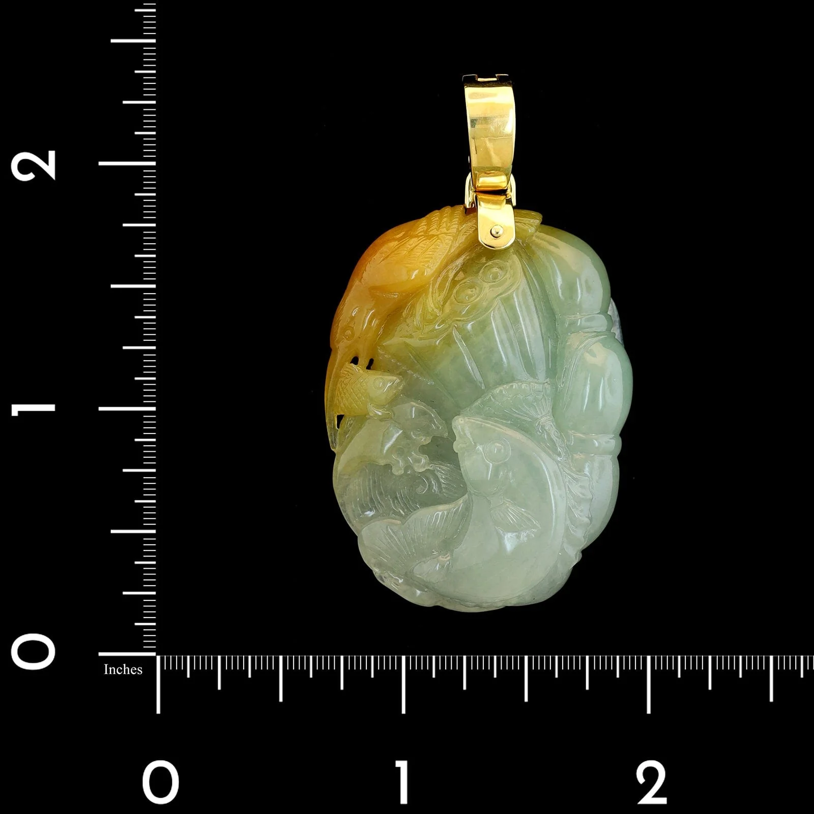 18K Yellow Gold Estate Carved Jadeite Pendant - Image 3