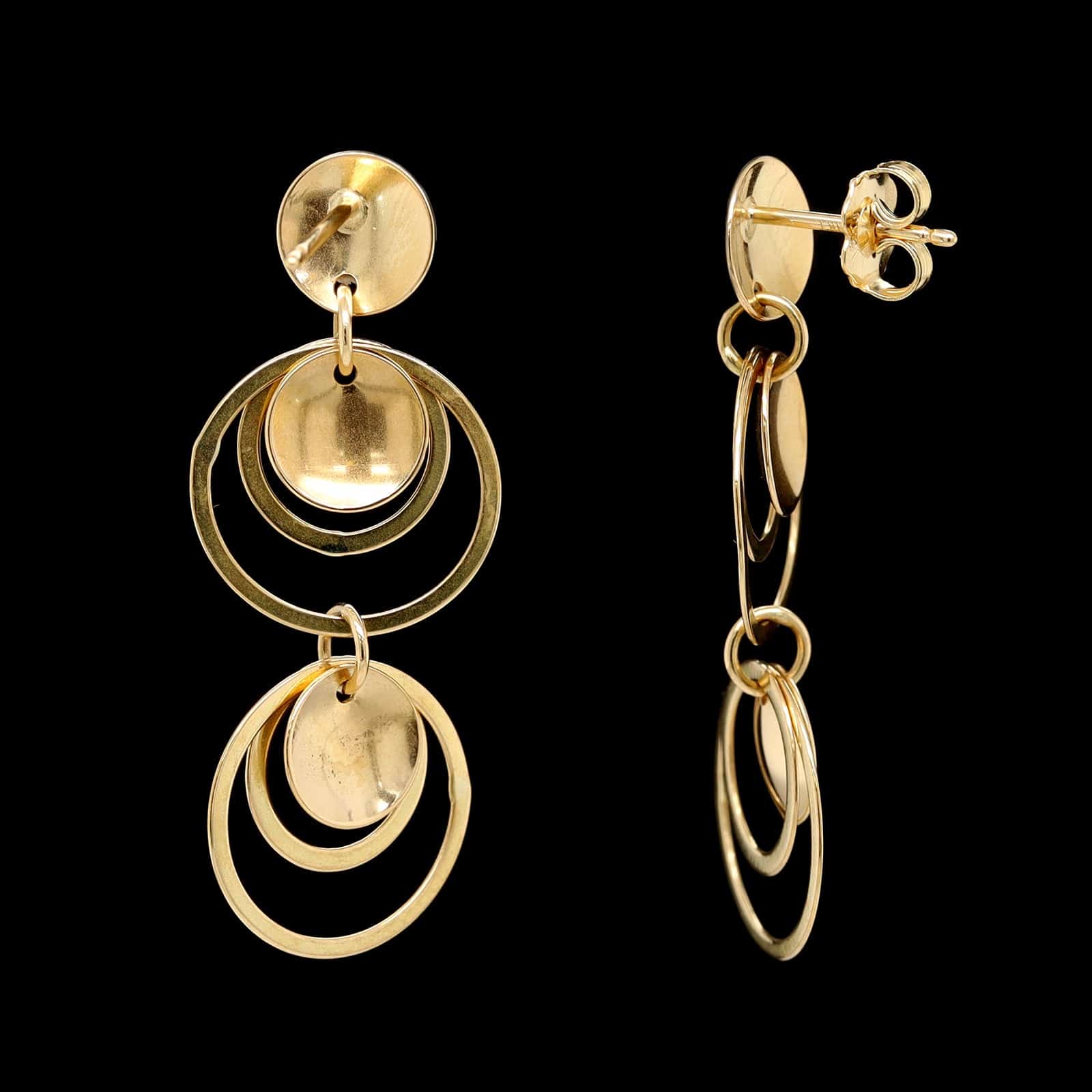 18K Yellow Gold Estate Circle Drop Earrings - Image 2