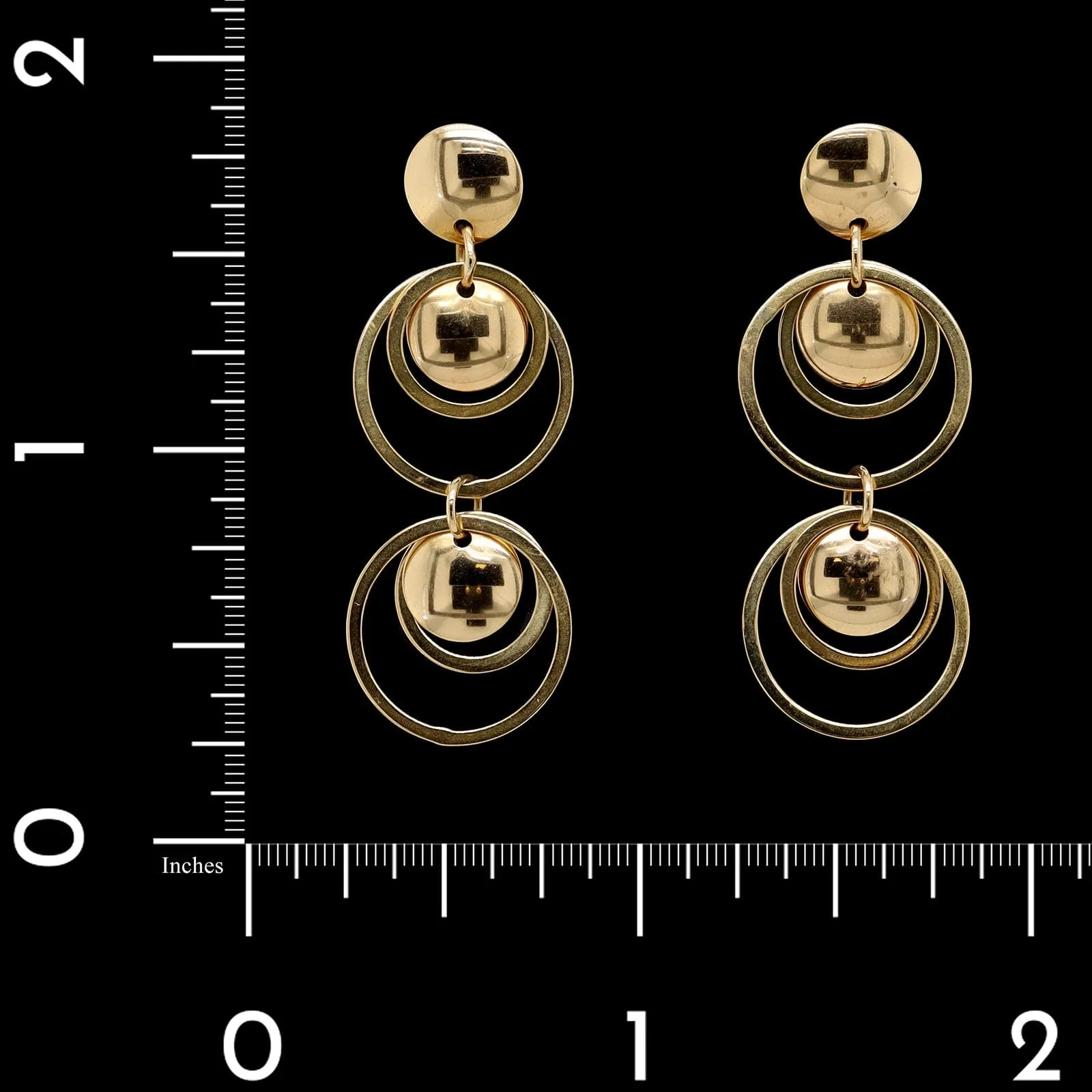 18K Yellow Gold Estate Circle Drop Earrings - Image 3