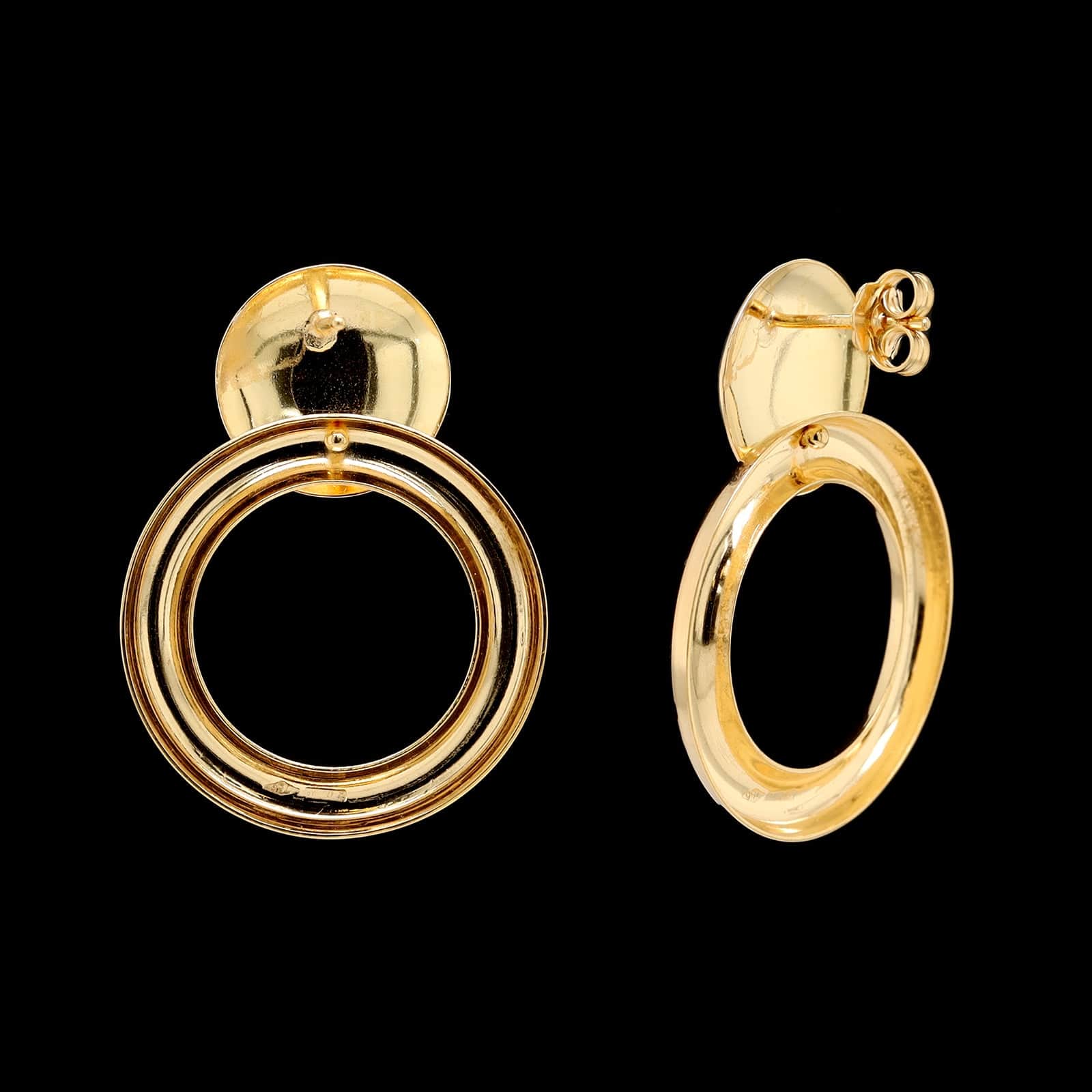 18K Yellow Gold Estate Circle Drop Earrings - Image 2