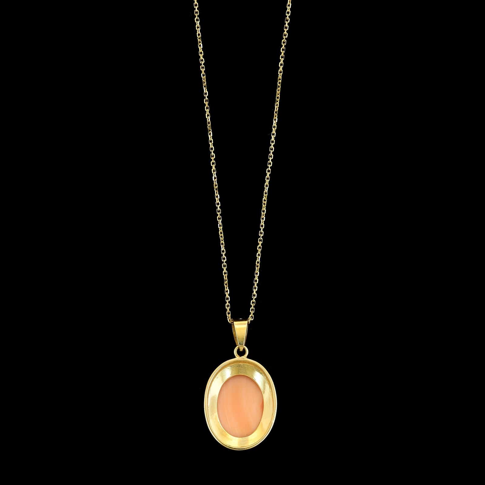 18K Yellow Gold Estate Coral Pendant Necklace - Image 2