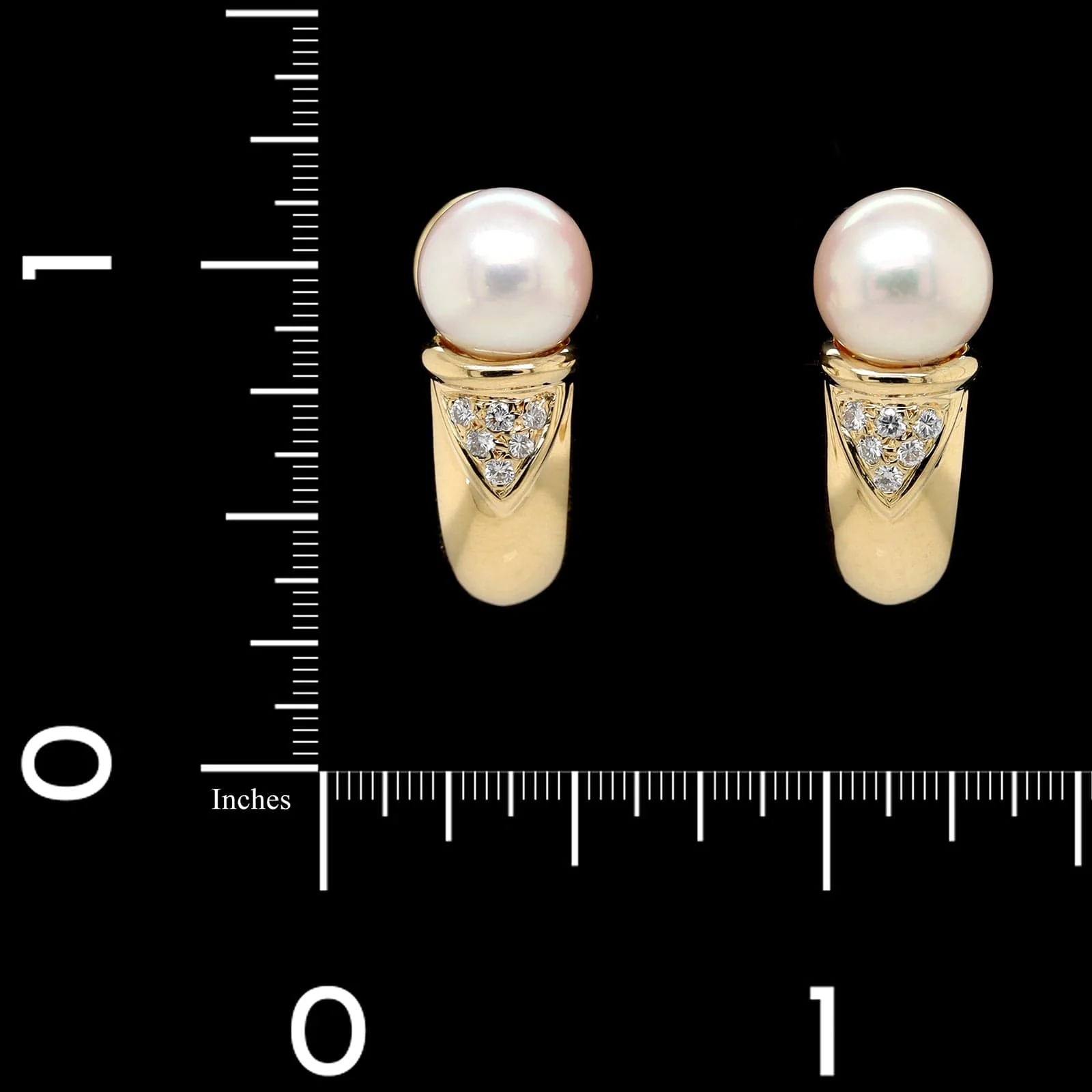 18K Yellow Gold Estate Cultured and Diamond Earring - Image 2
