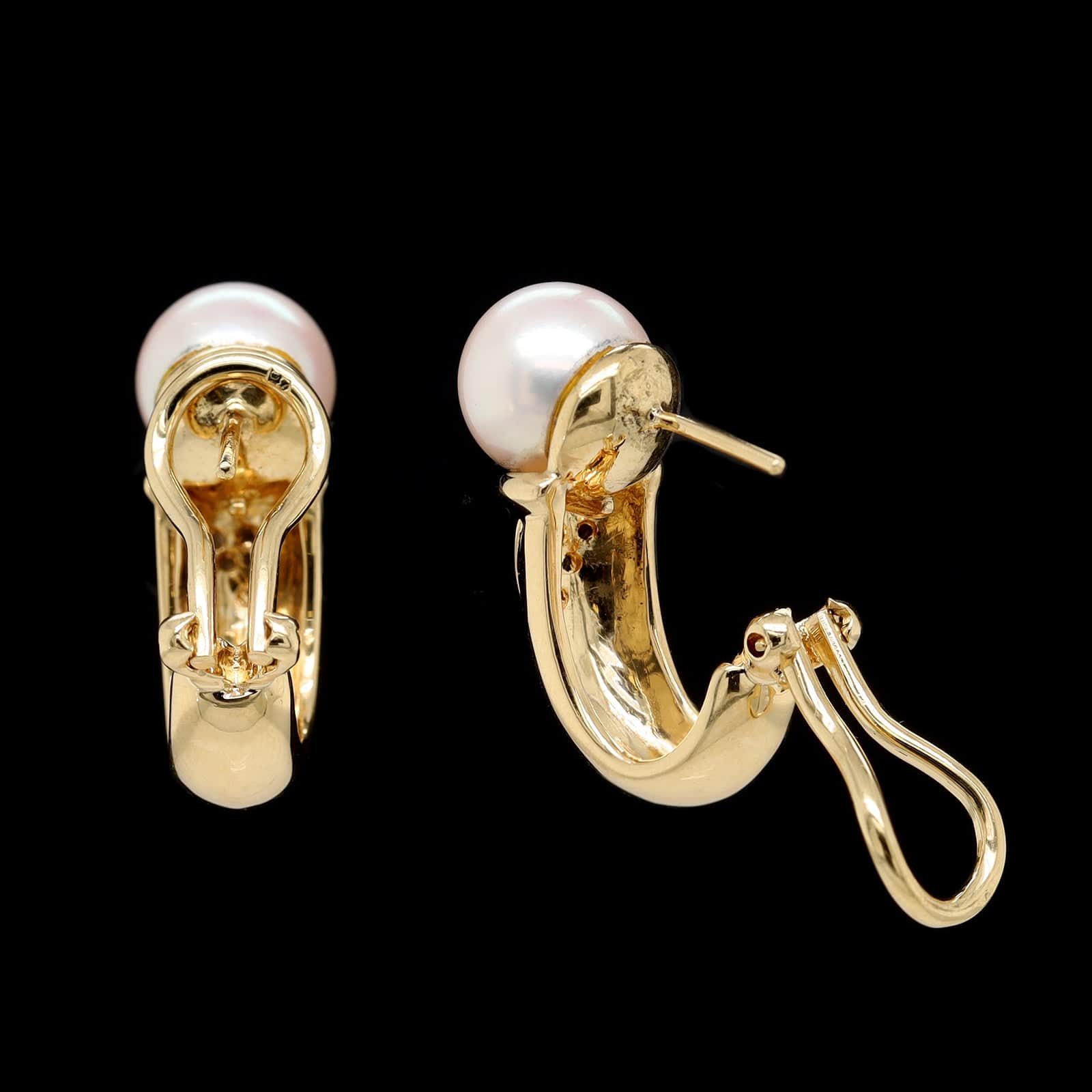 18K Yellow Gold Estate Cultured and Diamond Earring - Image 3