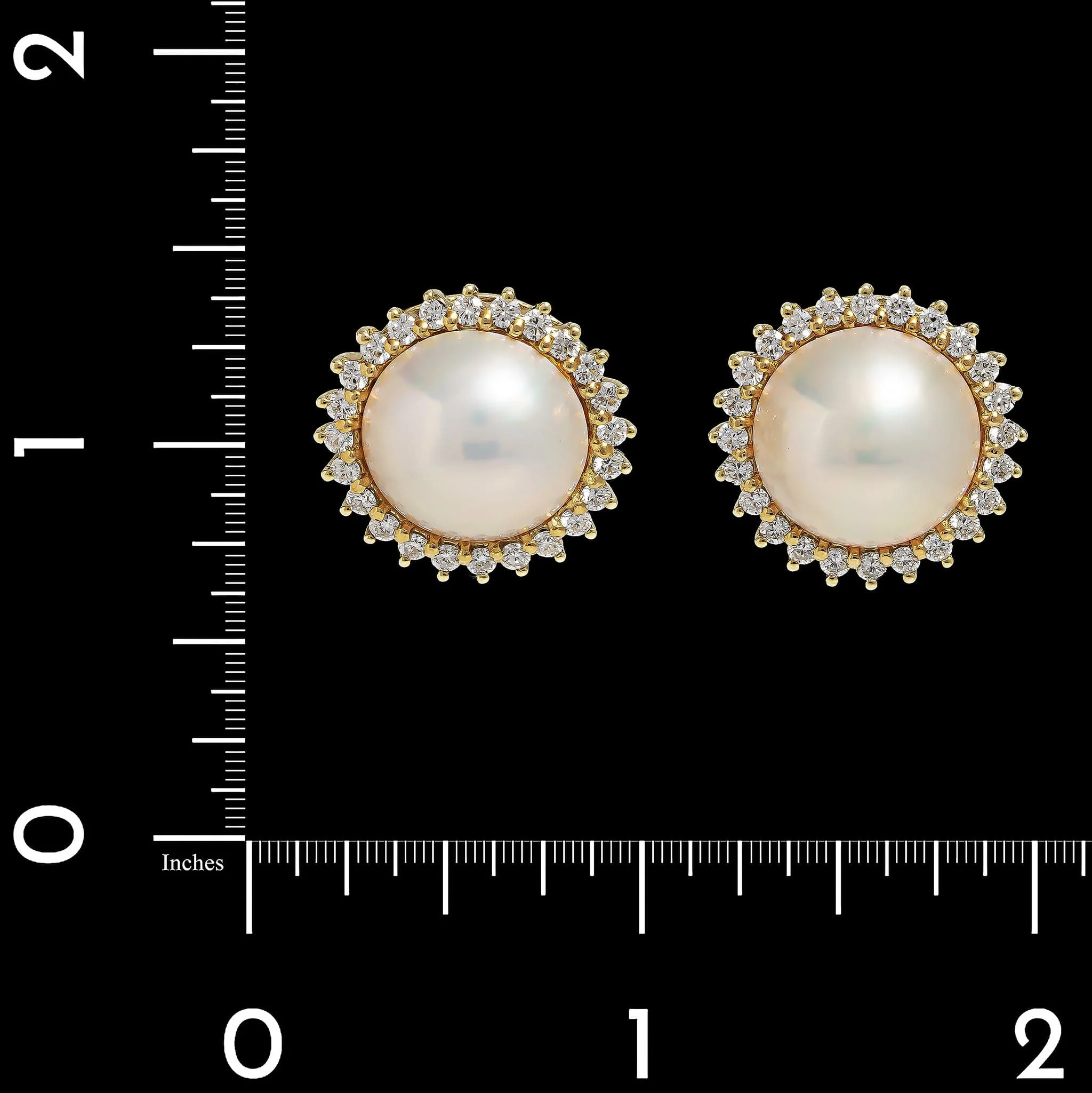 18K Yellow Gold Estate Cultured Mabe Pearl and Diamond Earrings - Image 2