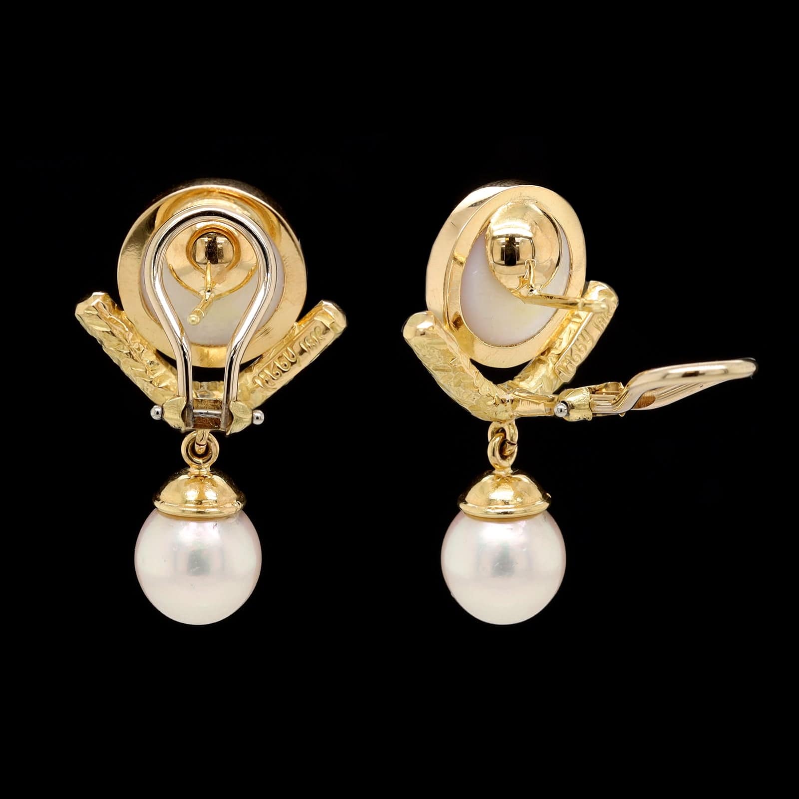 18K Yellow Gold Estate Cultured Pearl Earrings - Image 2