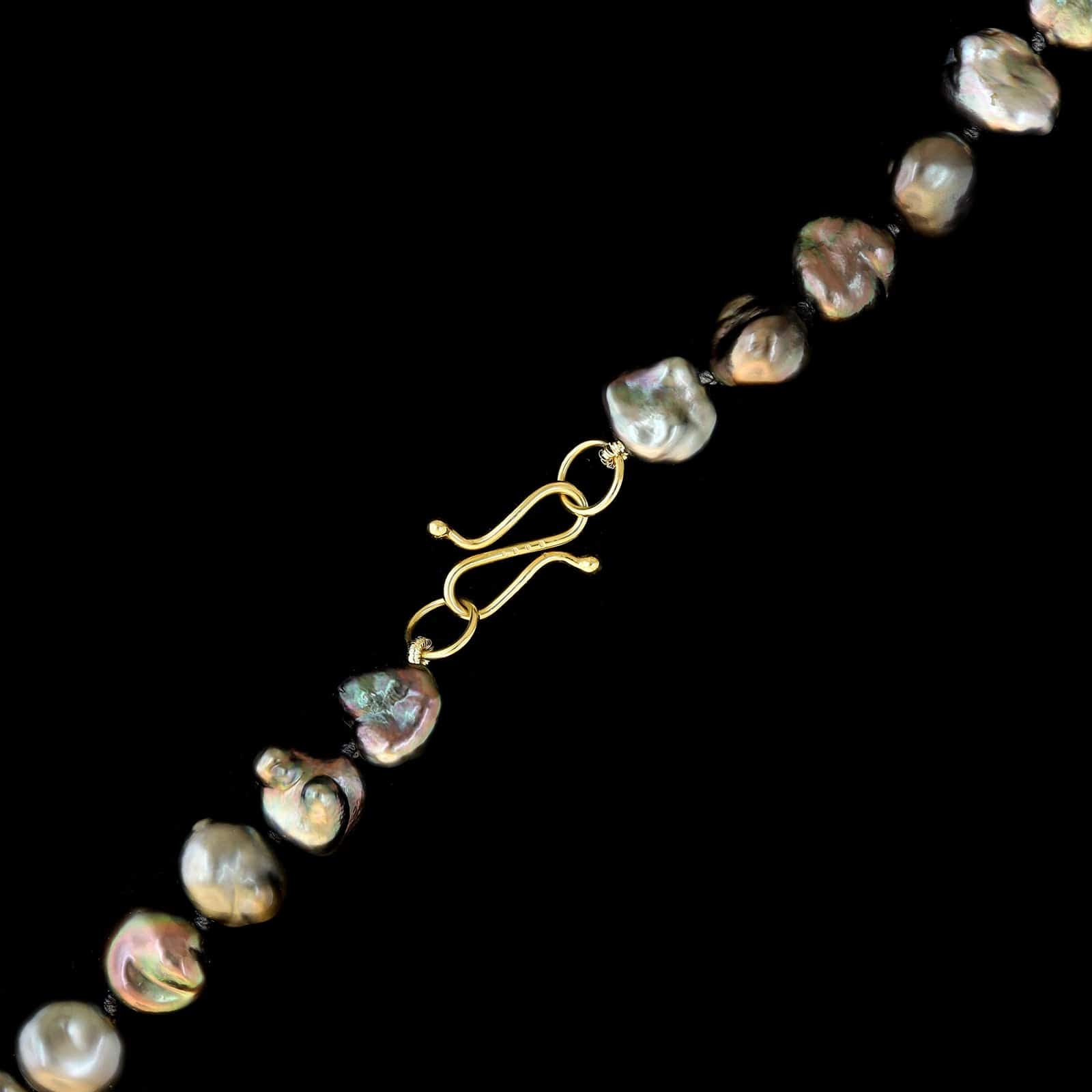 18K Yellow Gold Estate Cultured Tahitian Keshi Pearl Necklace - Image 2