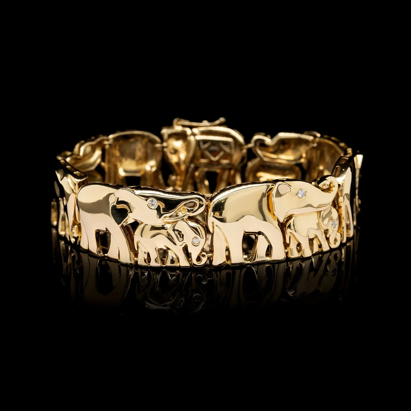 18K Yellow Gold Estate Diamond Elephant Bracelet