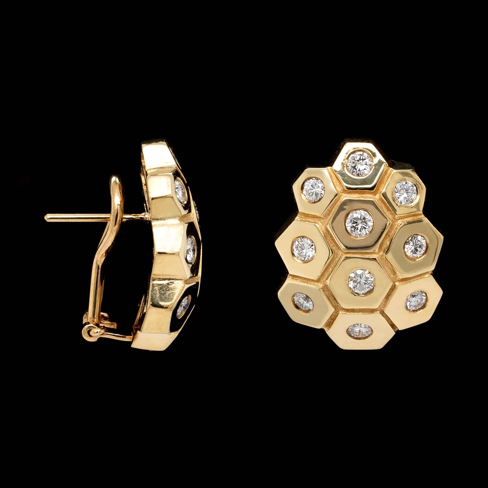 18K Yellow Gold Estate Diamond Honeycomb Earrings