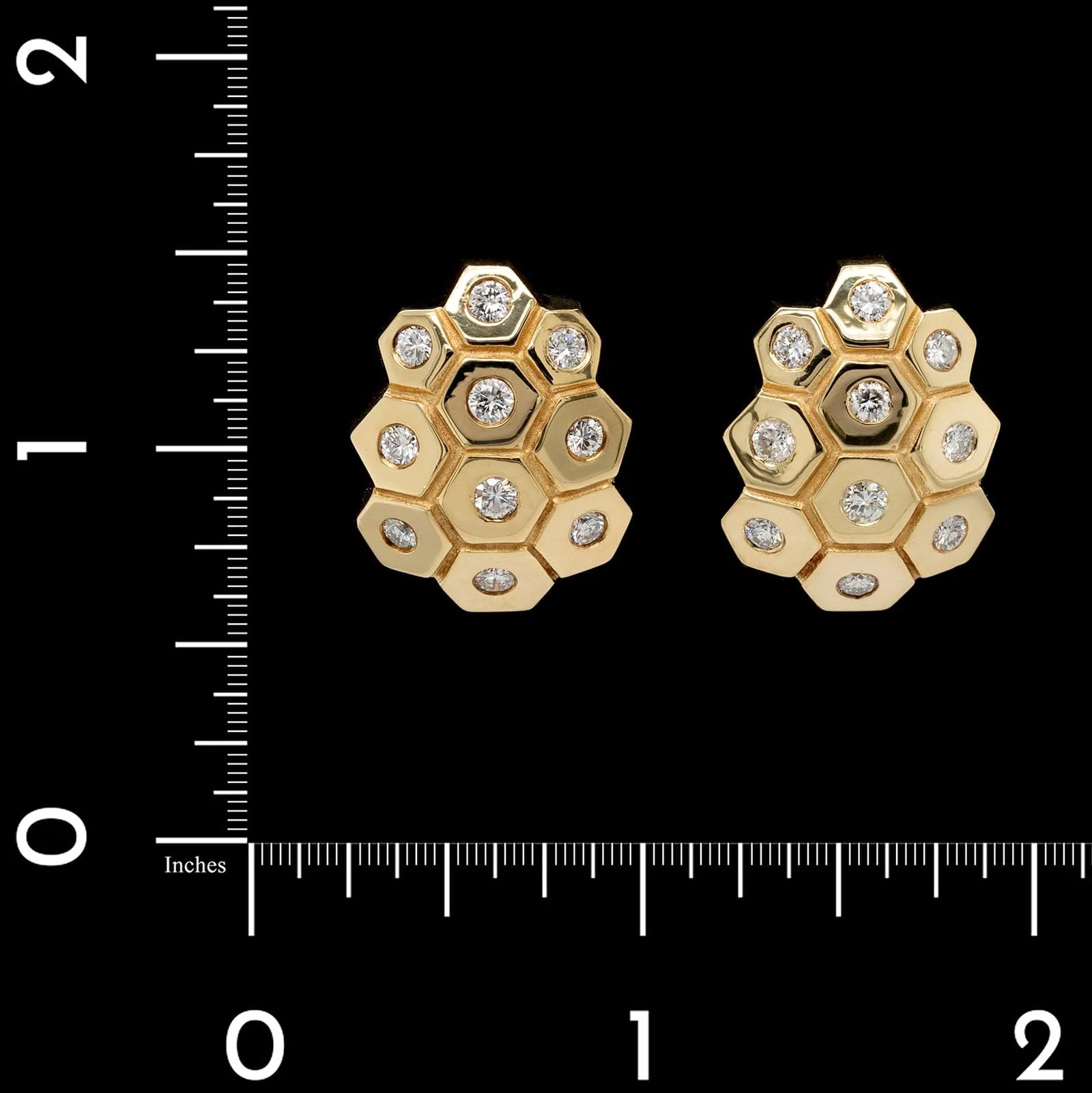 18K Yellow Gold Estate Diamond Honeycomb Earrings - Image 2