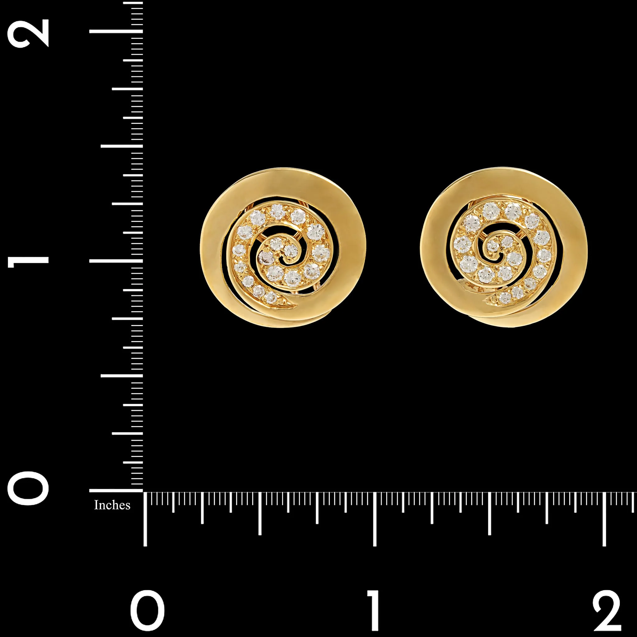 18K Yellow Gold Estate Diamond Swirl Earrings - Image 2