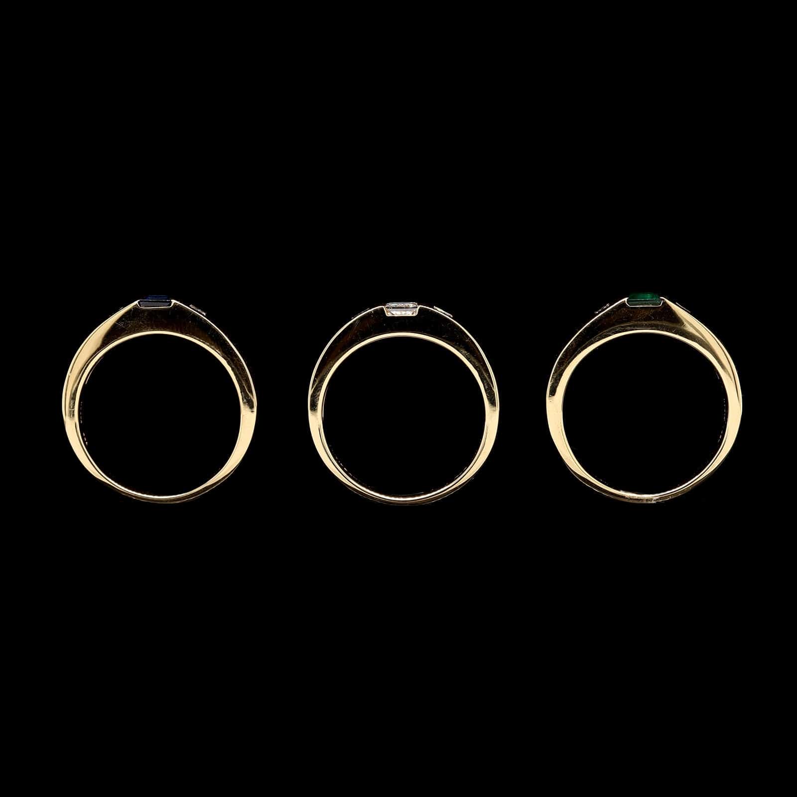18K Yellow Gold Estate Emerald, Sapphire and Diamond Stack Rings - Image 3