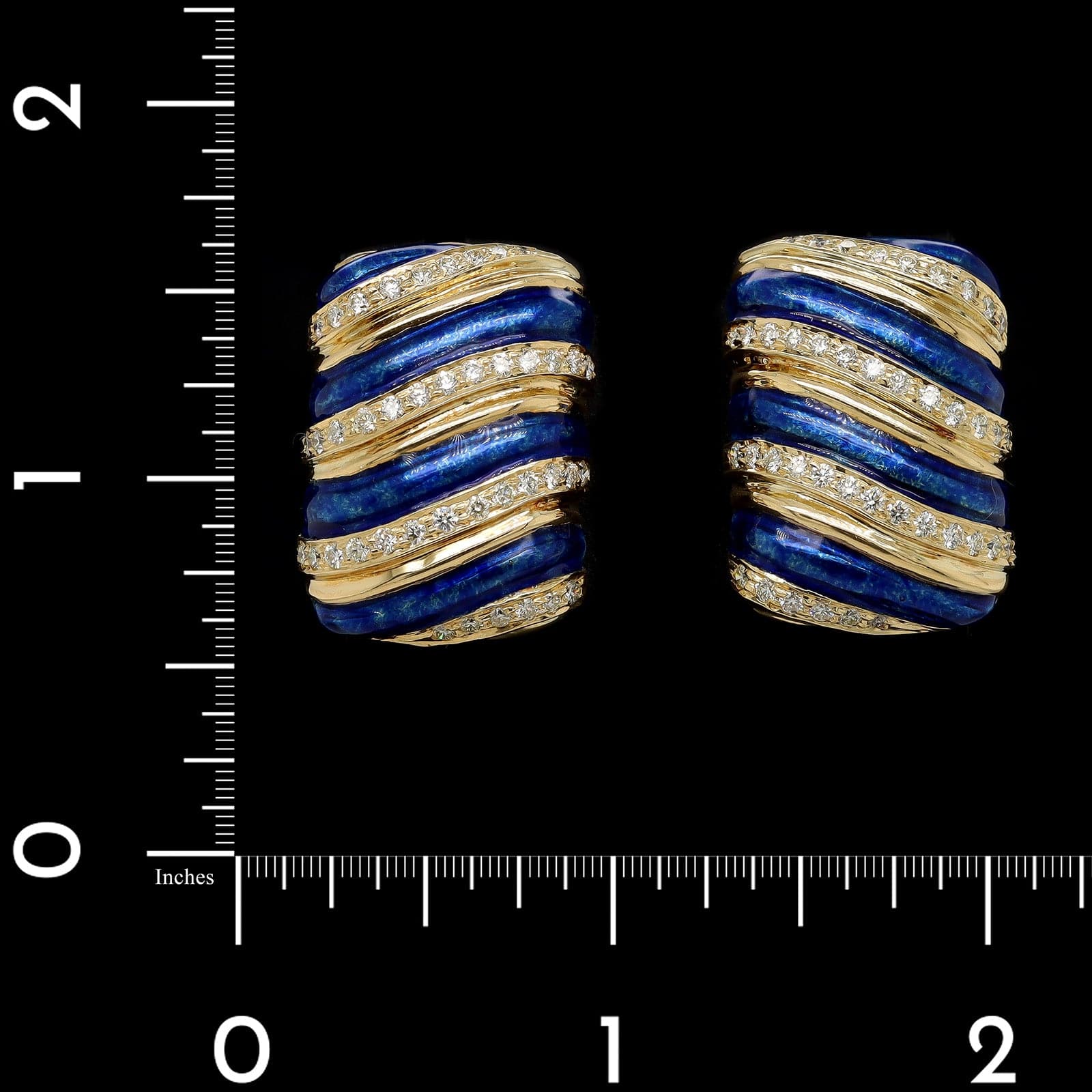 18K Yellow Gold Estate Enamel and Diamond Earrings - Image 2