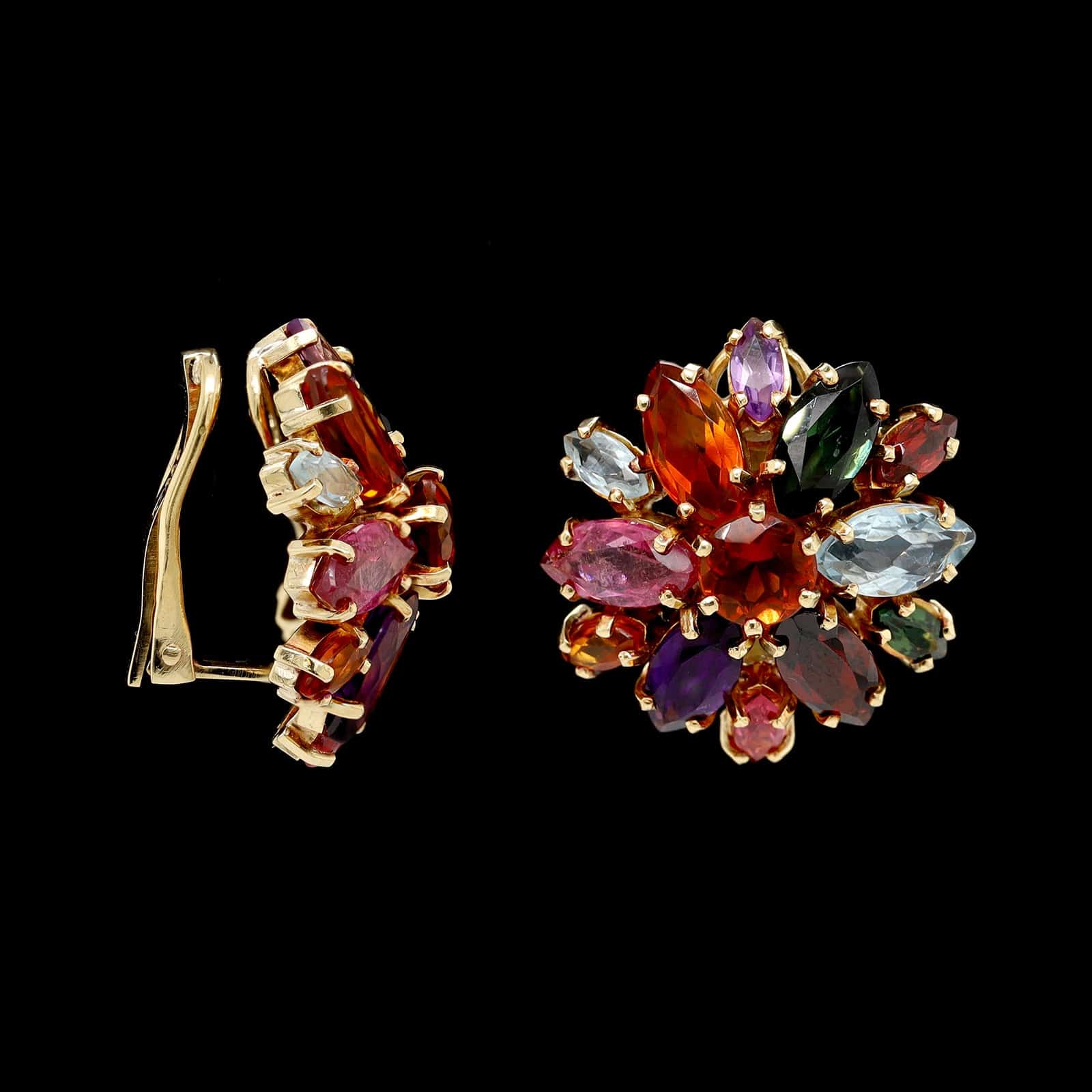 18K Yellow Gold Estate Gem-set Earclips
