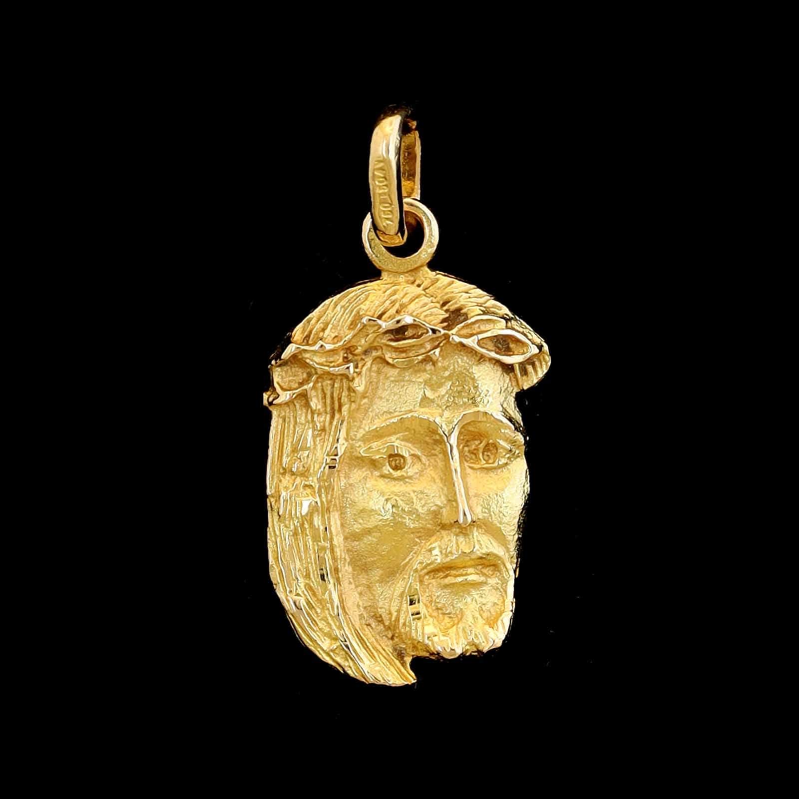 18K Yellow Gold Estate Jesus Head Pendant